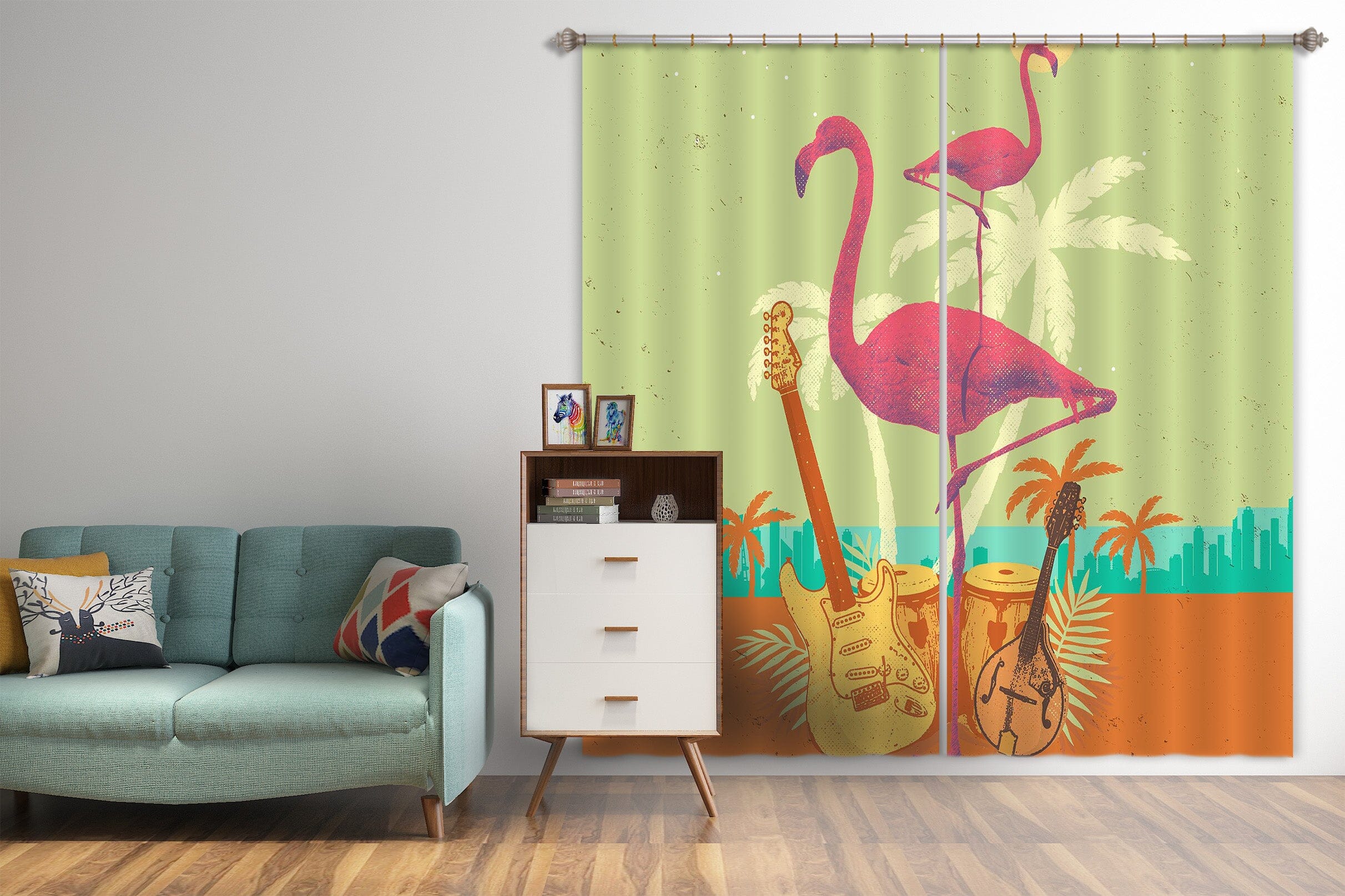 3D Flamingo Flock 057 Showdeer Curtain Curtains Drapes Curtains AJ Creativity Home