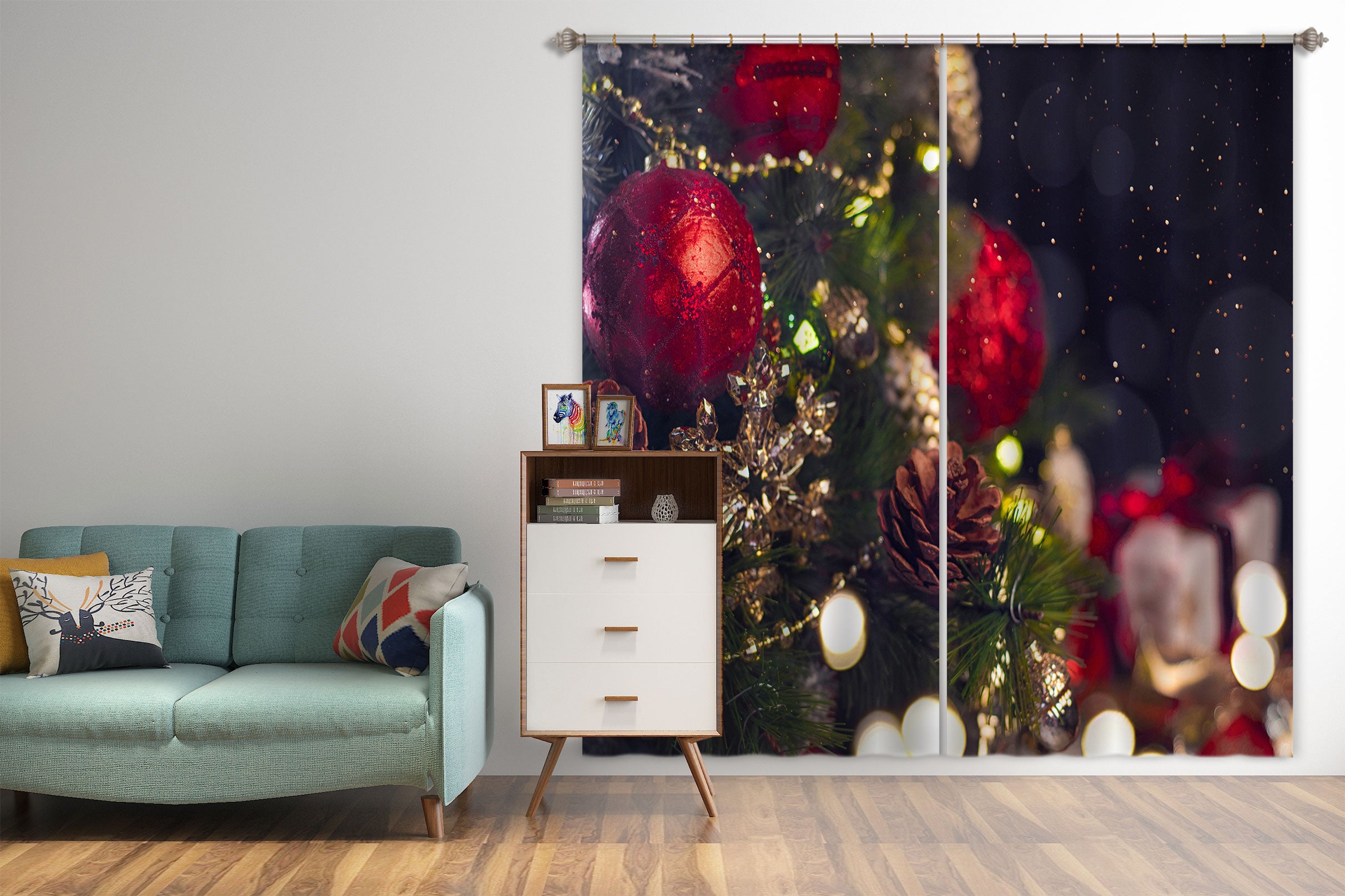 3D Red Ball 52090 Christmas Curtains Drapes Xmas