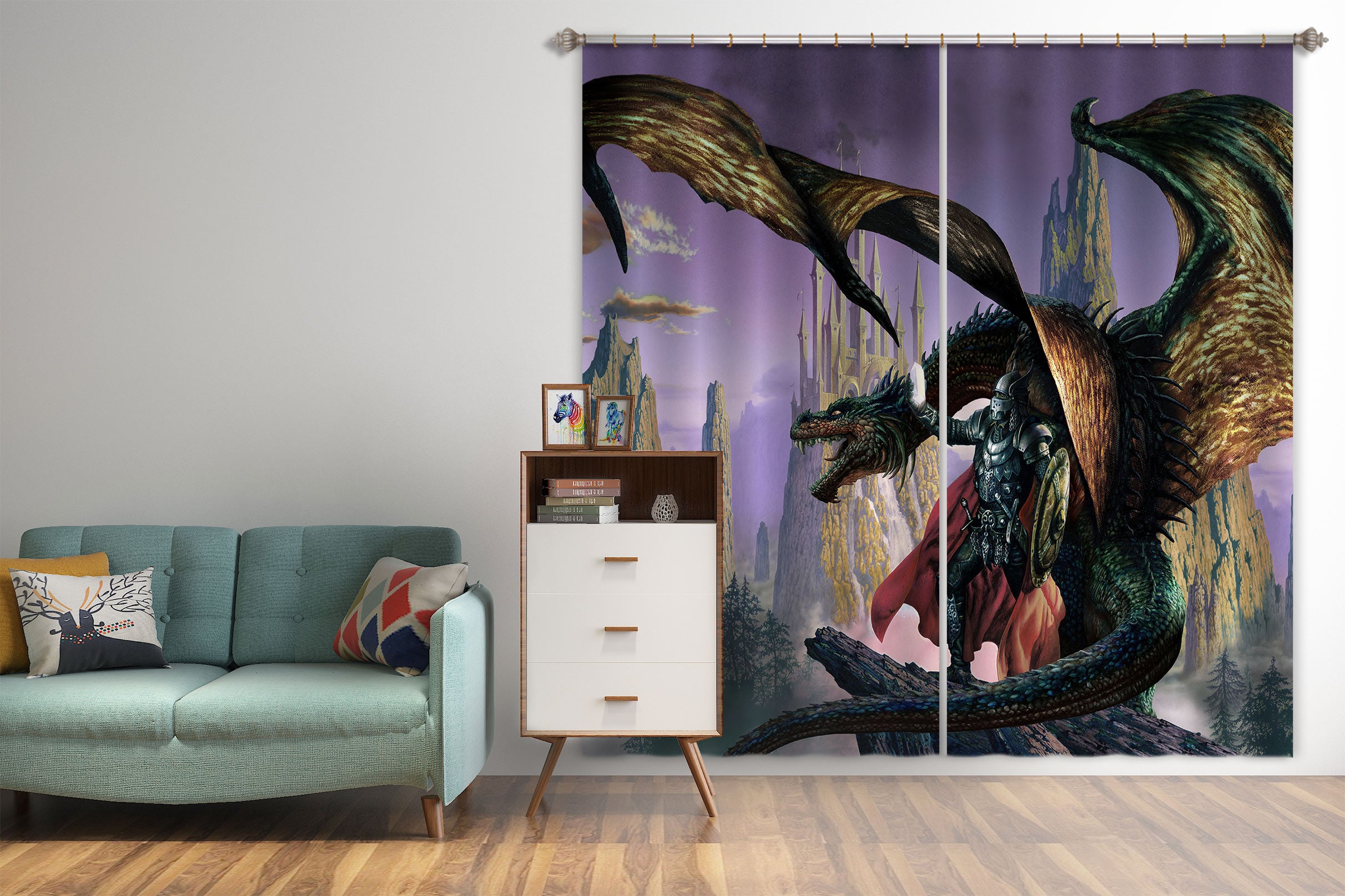 3D Armor Shield Soldier Dragon 7167 Ciruelo Curtain Curtains Drapes