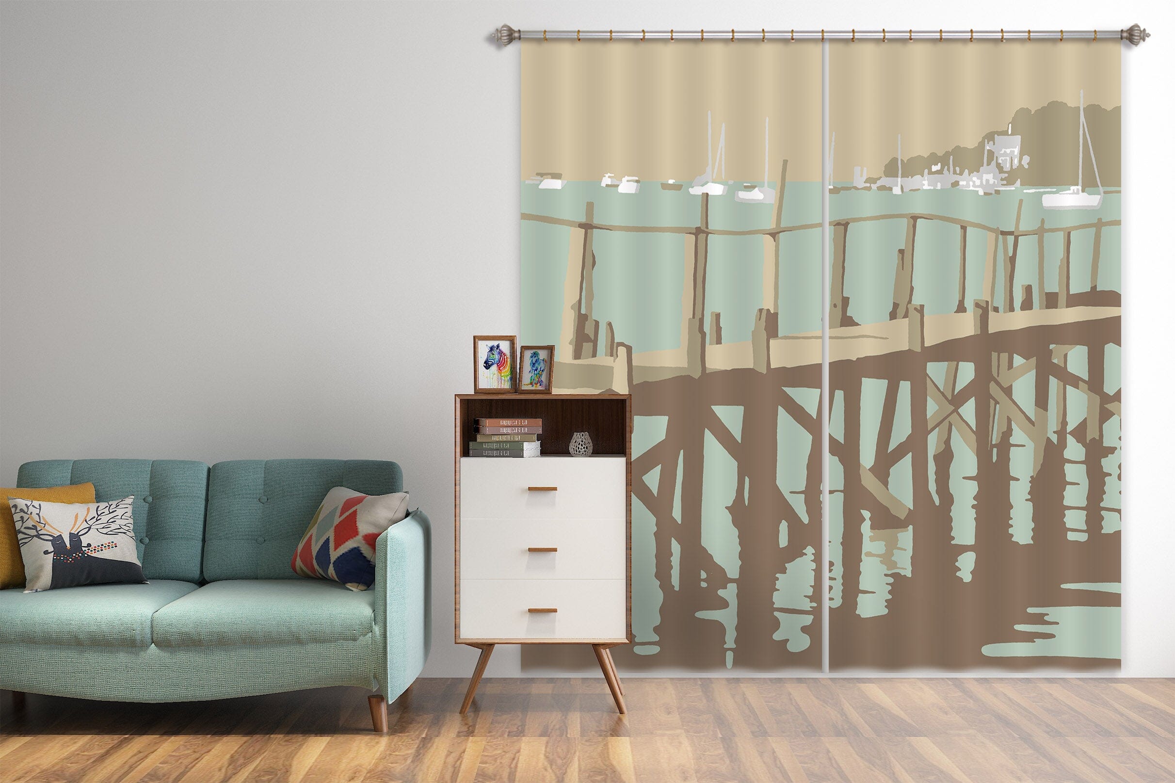 3D Sanbanks Evening Hill Pier 139 Steve Read Curtain Curtains Drapes Curtains AJ Creativity Home