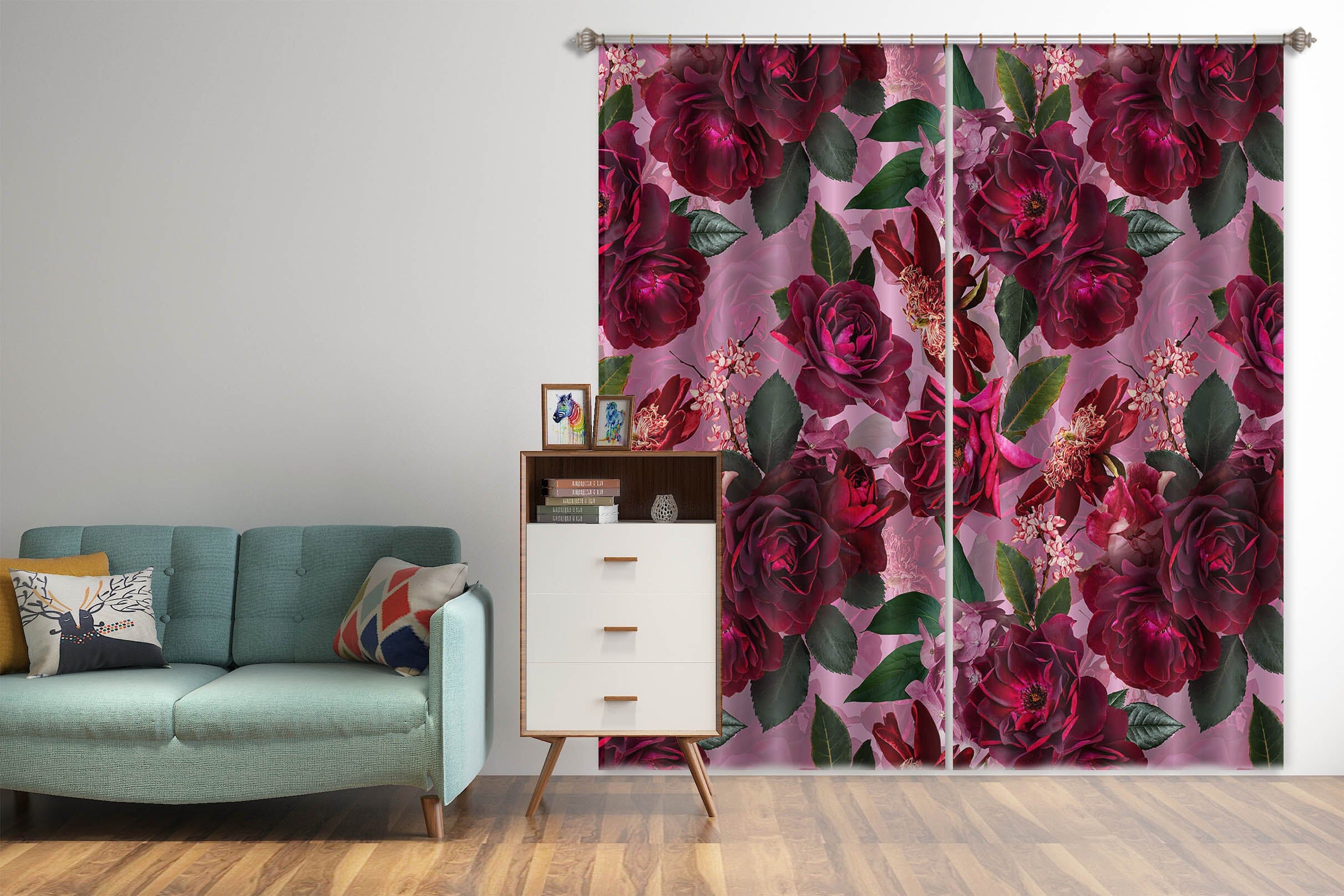 3D Purple Rose 120 Uta Naumann Curtain Curtains Drapes Curtains AJ Creativity Home