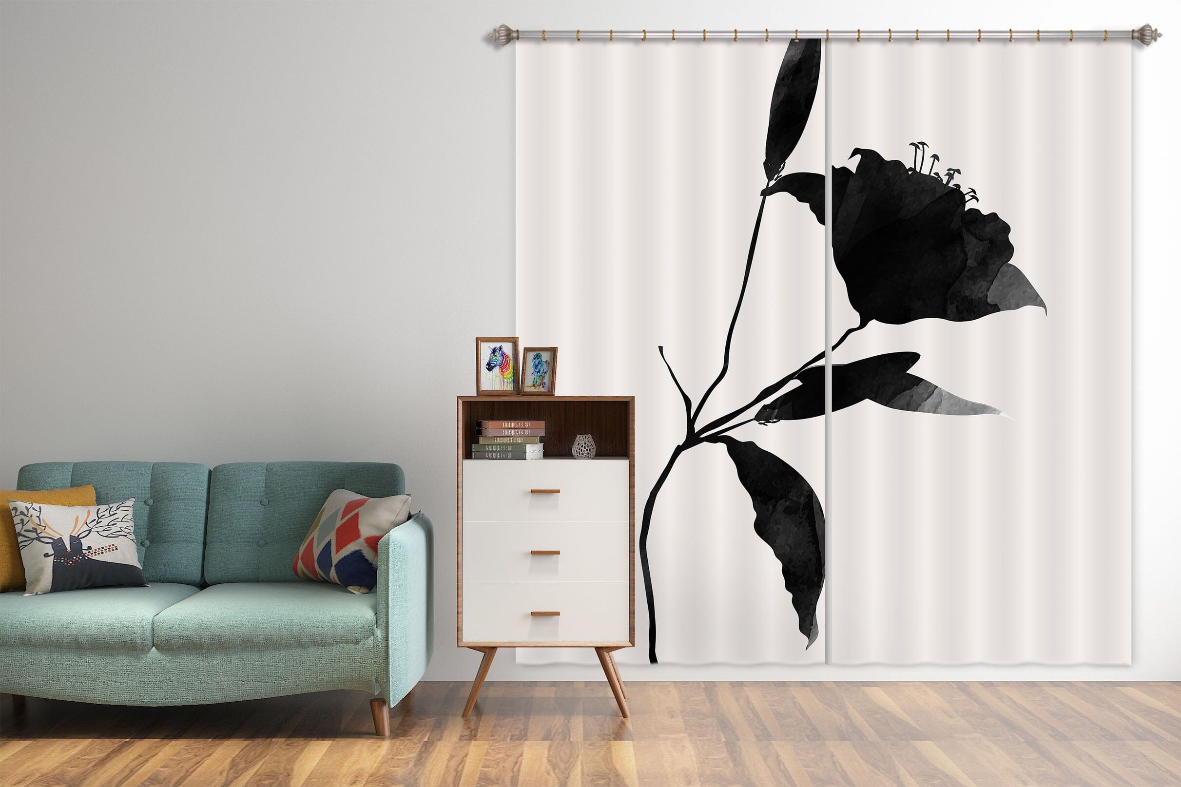 3D Black Flower 1090 Boris Draschoff Curtain Curtains Drapes Curtains AJ Creativity Home