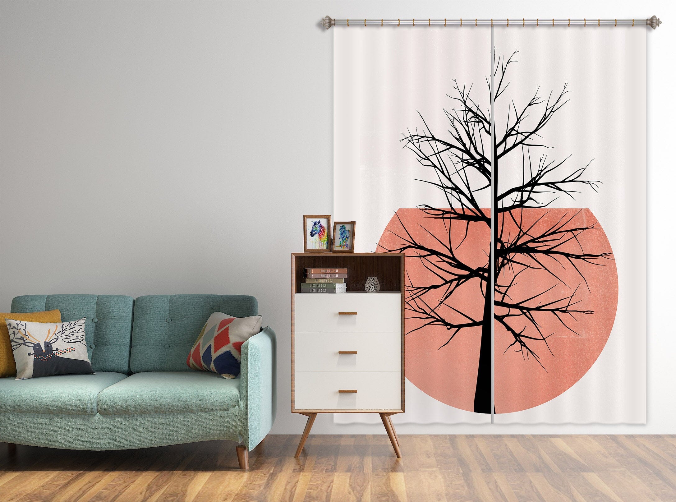 3D Pink Moon Tree 1056 Boris Draschoff Curtain Curtains Drapes Curtains AJ Creativity Home