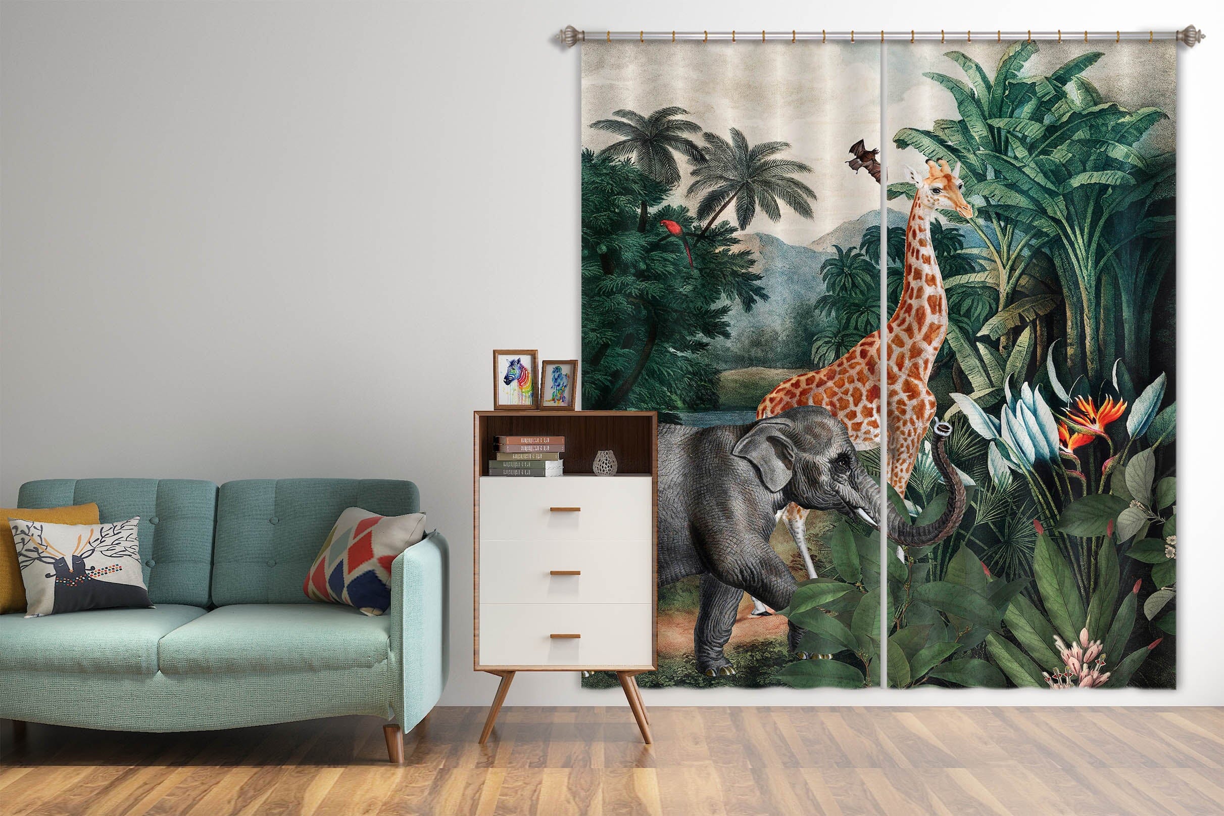 3D Giraffe Elephant 199 Uta Naumann Curtain Curtains Drapes Curtains AJ Creativity Home