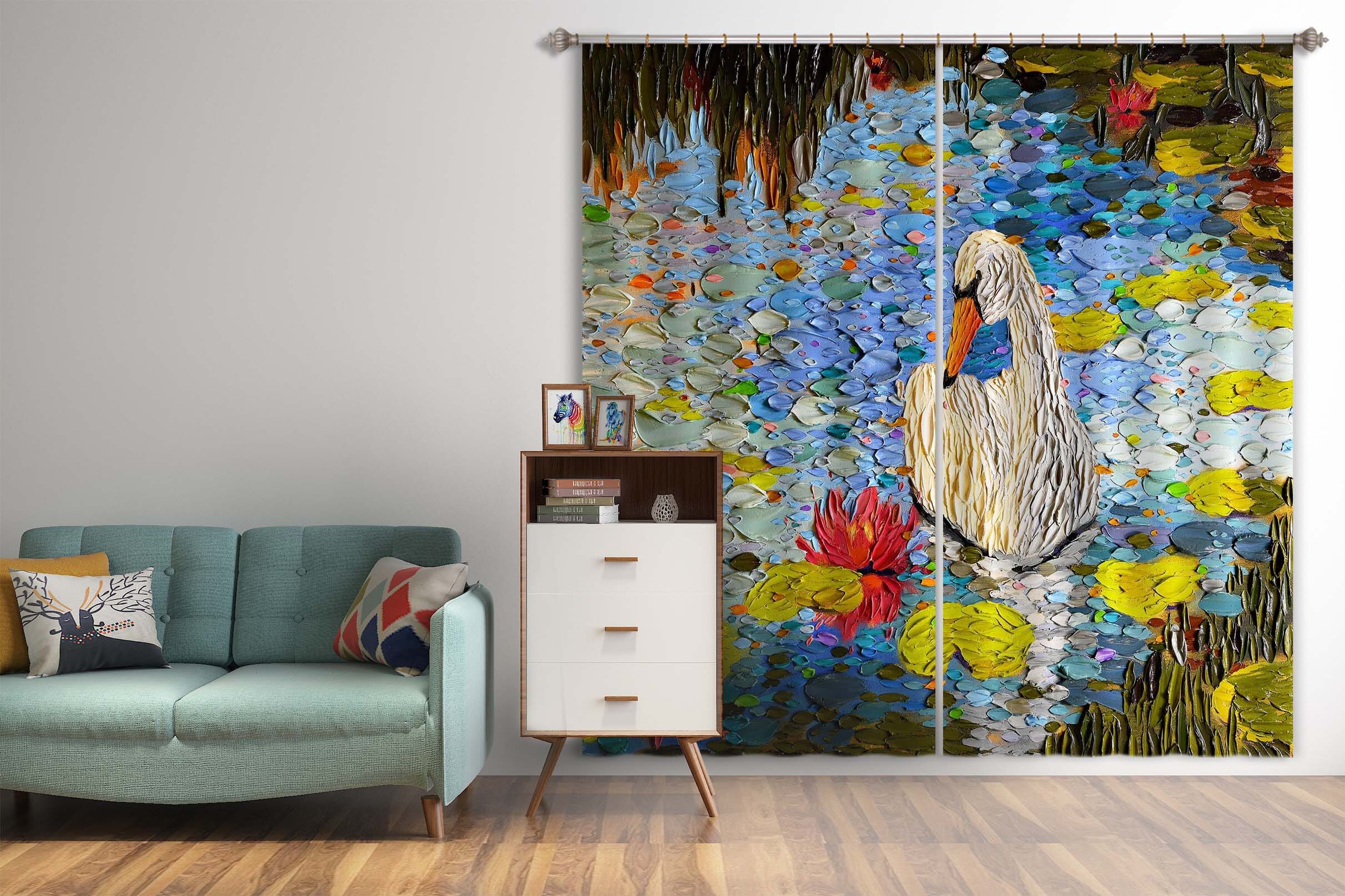 3D Swan Lake 059 Dena Tollefson Curtain Curtains Drapes Curtains AJ Creativity Home