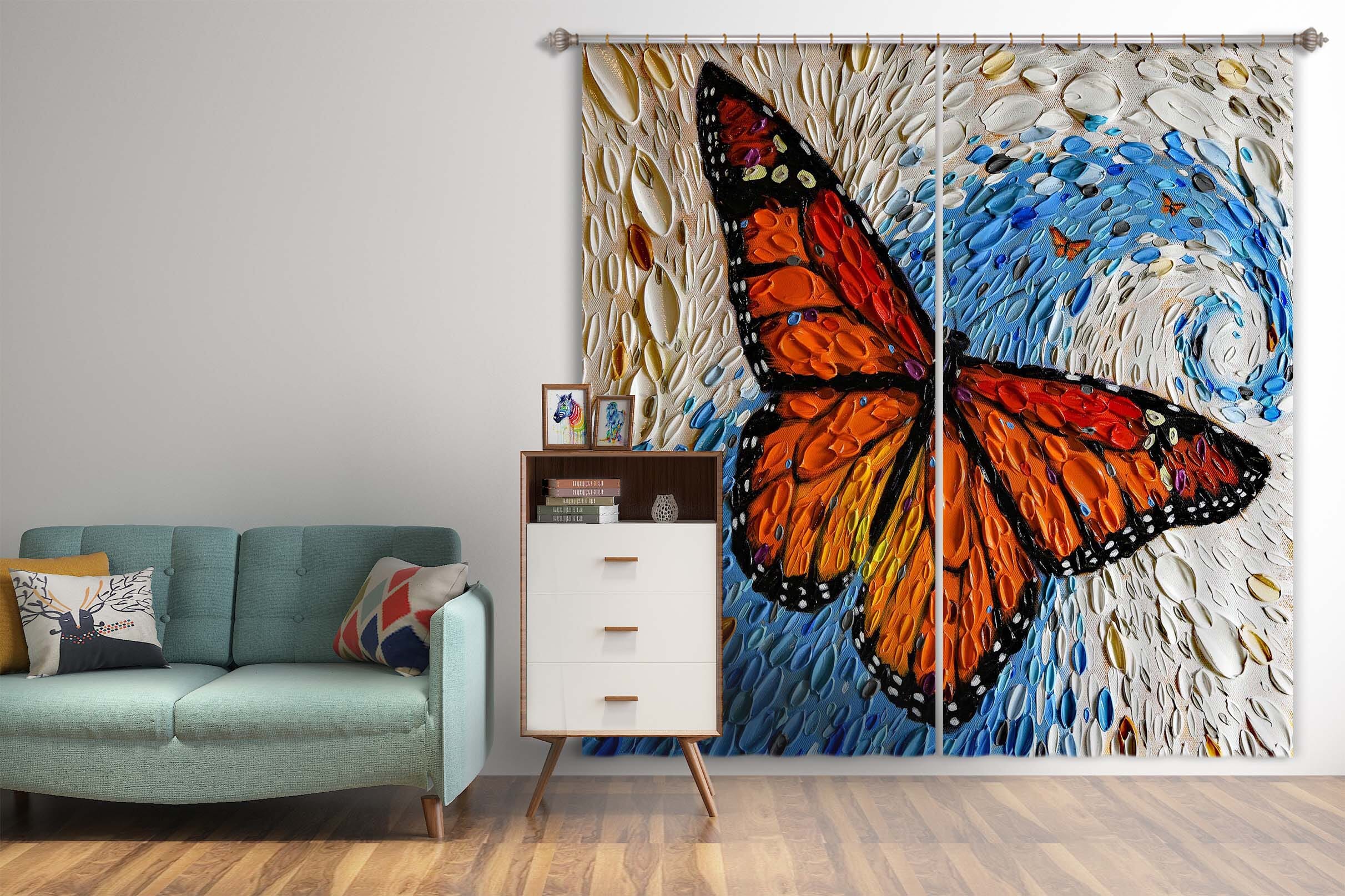 3D Shell Butterfly 069 Dena Tollefson Curtain Curtains Drapes Curtains AJ Creativity Home