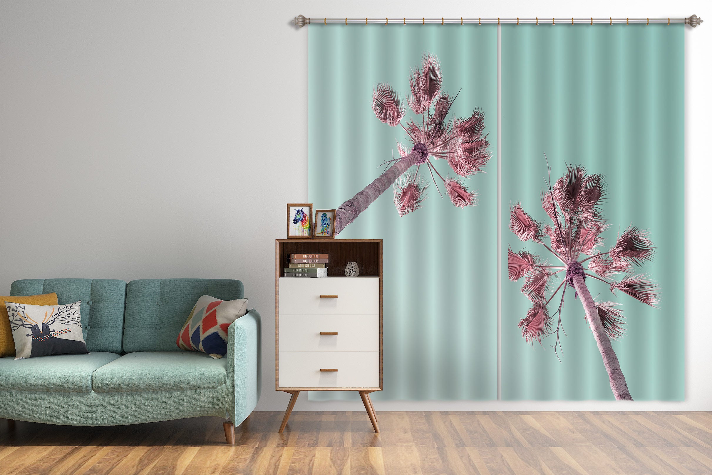 3D Pink Coconut Tree 6551 Assaf Frank Curtain Curtains Drapes