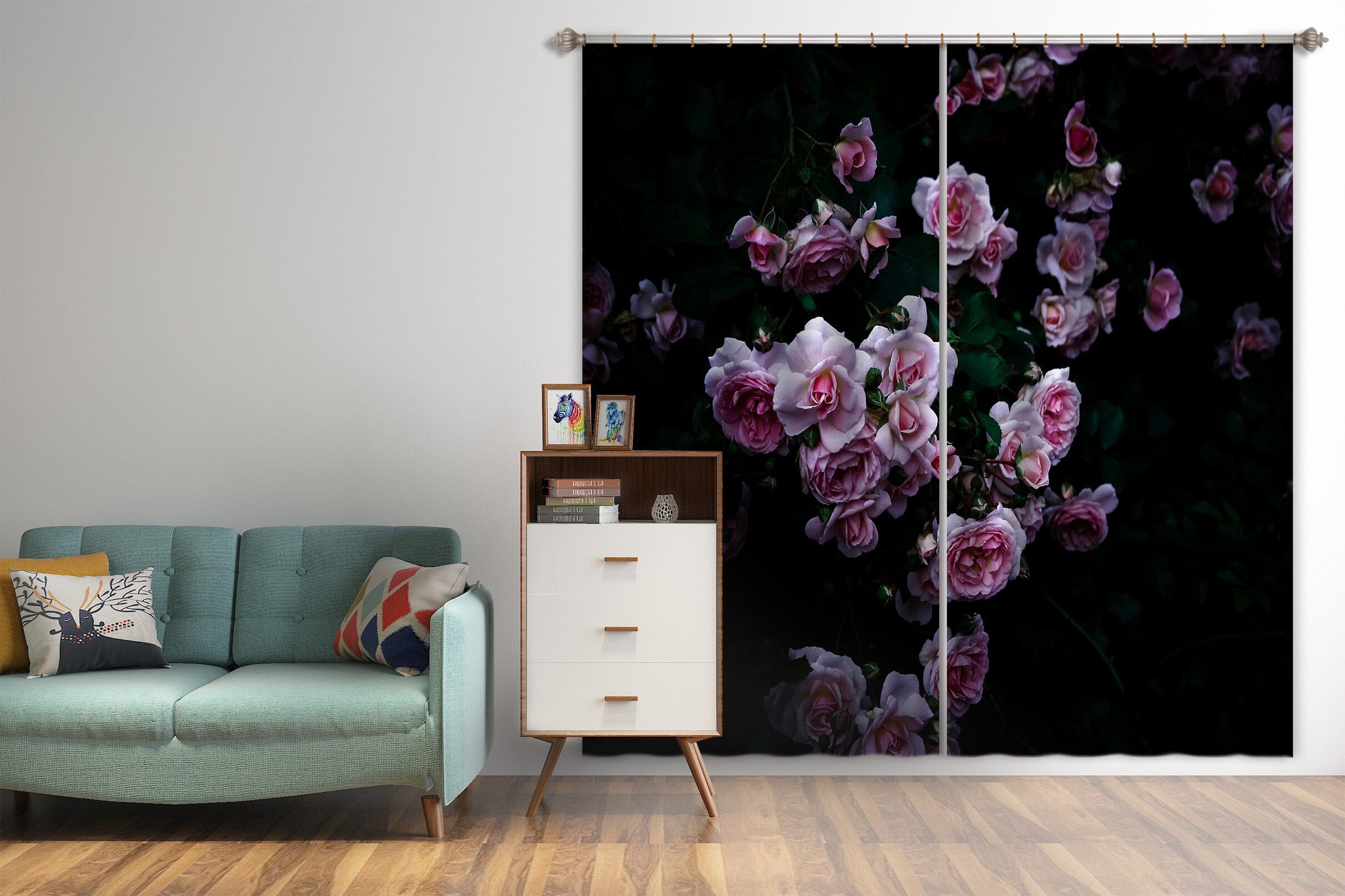 3D Pink Rose 043 Noirblanc777 Curtain Curtains Drapes Curtains AJ Creativity Home