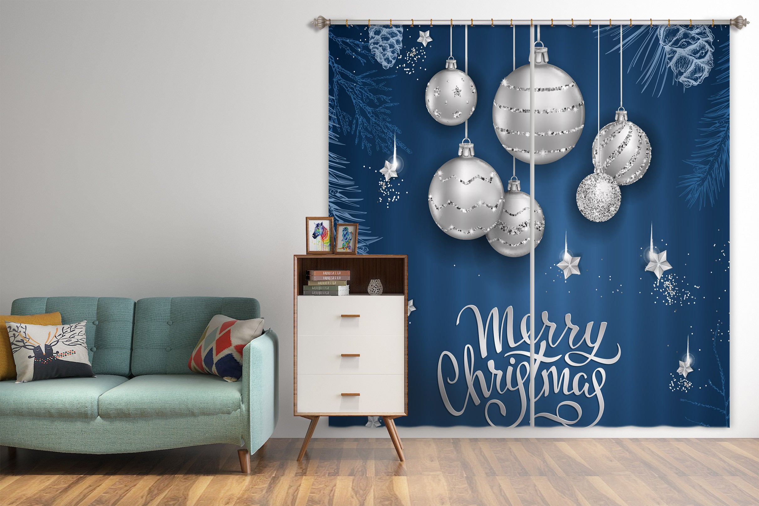3D White Ball 52072 Christmas Curtains Drapes Xmas