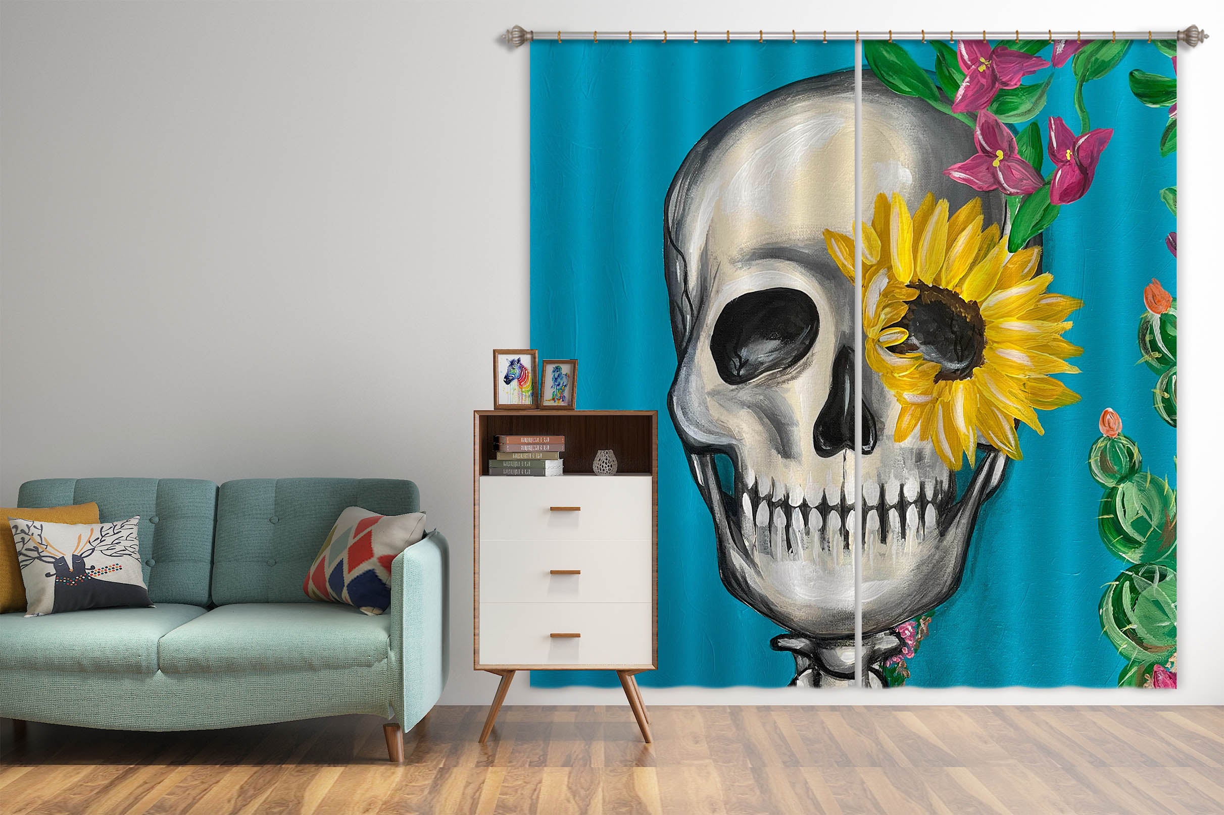 3D Skull Sunflower 393 Jacqueline Reynoso Curtain Curtains Drapes
