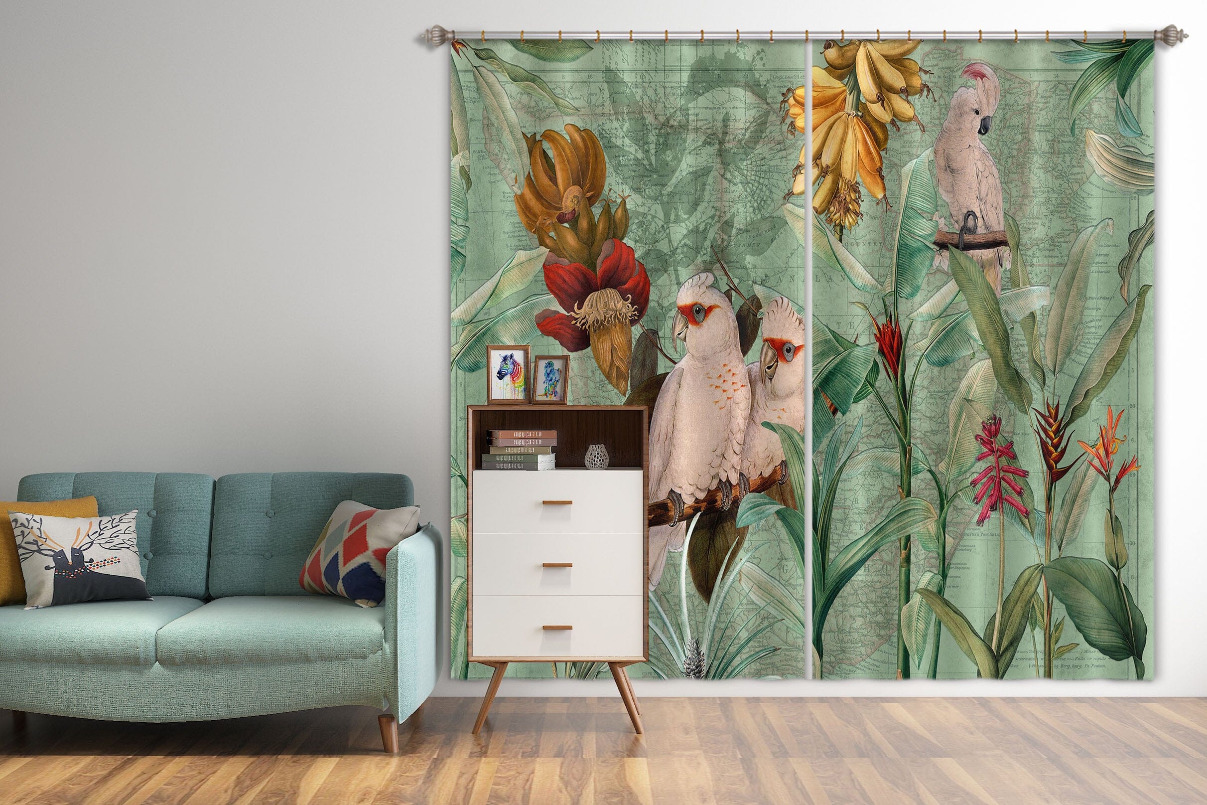 3D Banana Parrot Flower 213 Uta Naumann Curtain Curtains Drapes Curtains AJ Creativity Home