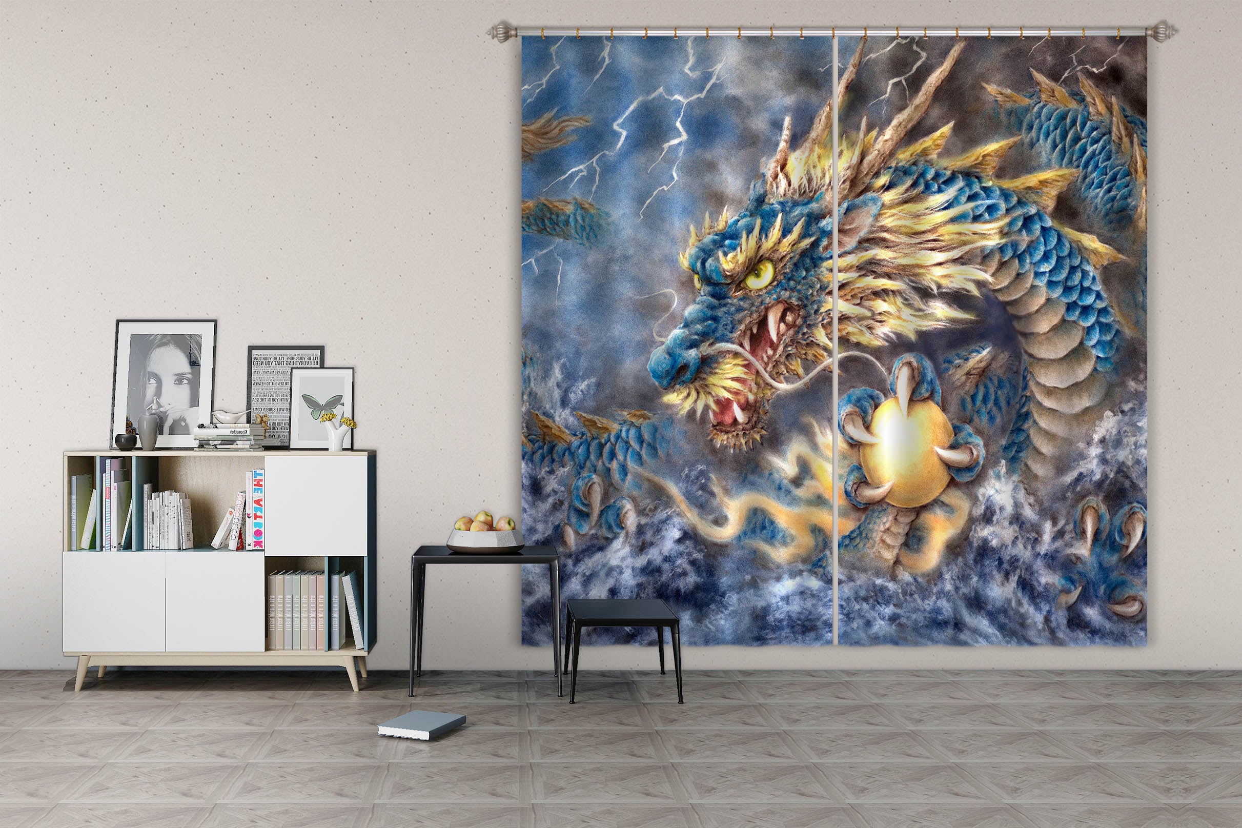 3D Blue Dragon 9021 Kayomi Harai Curtain Curtains Drapes