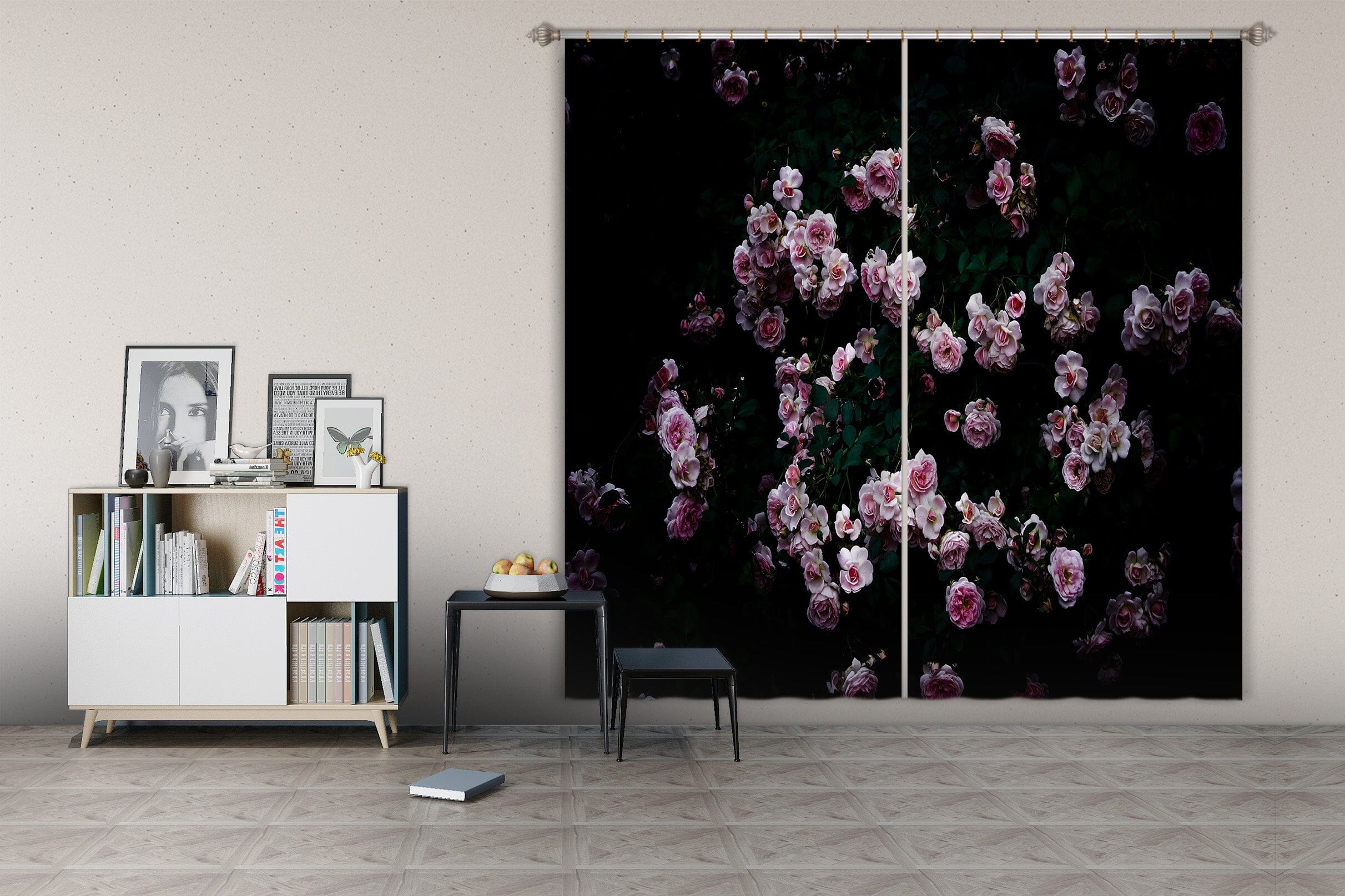 3D Night Rose 046 Noirblanc777 Curtain Curtains Drapes Curtains AJ Creativity Home