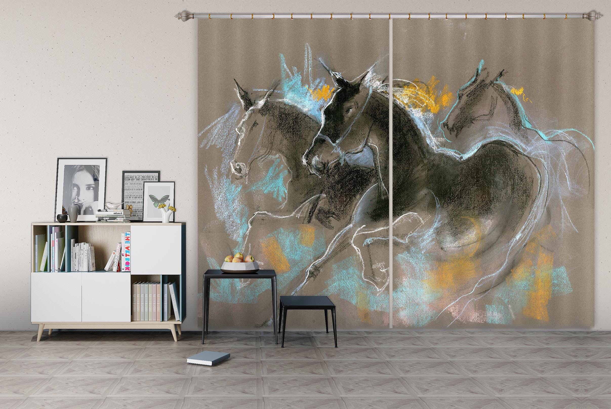 3D Running Horse 013 Anne Farrall Doyle Curtain Curtains Drapes Curtains AJ Creativity Home