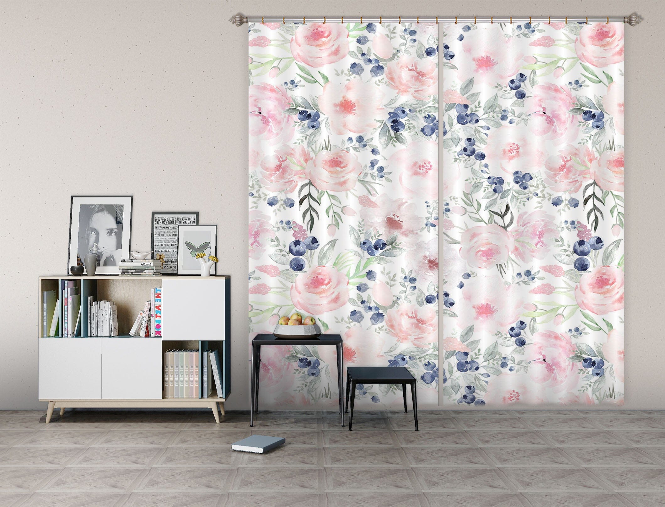 3D Blueberry Flower 268 Uta Naumann Curtain Curtains Drapes Curtains AJ Creativity Home