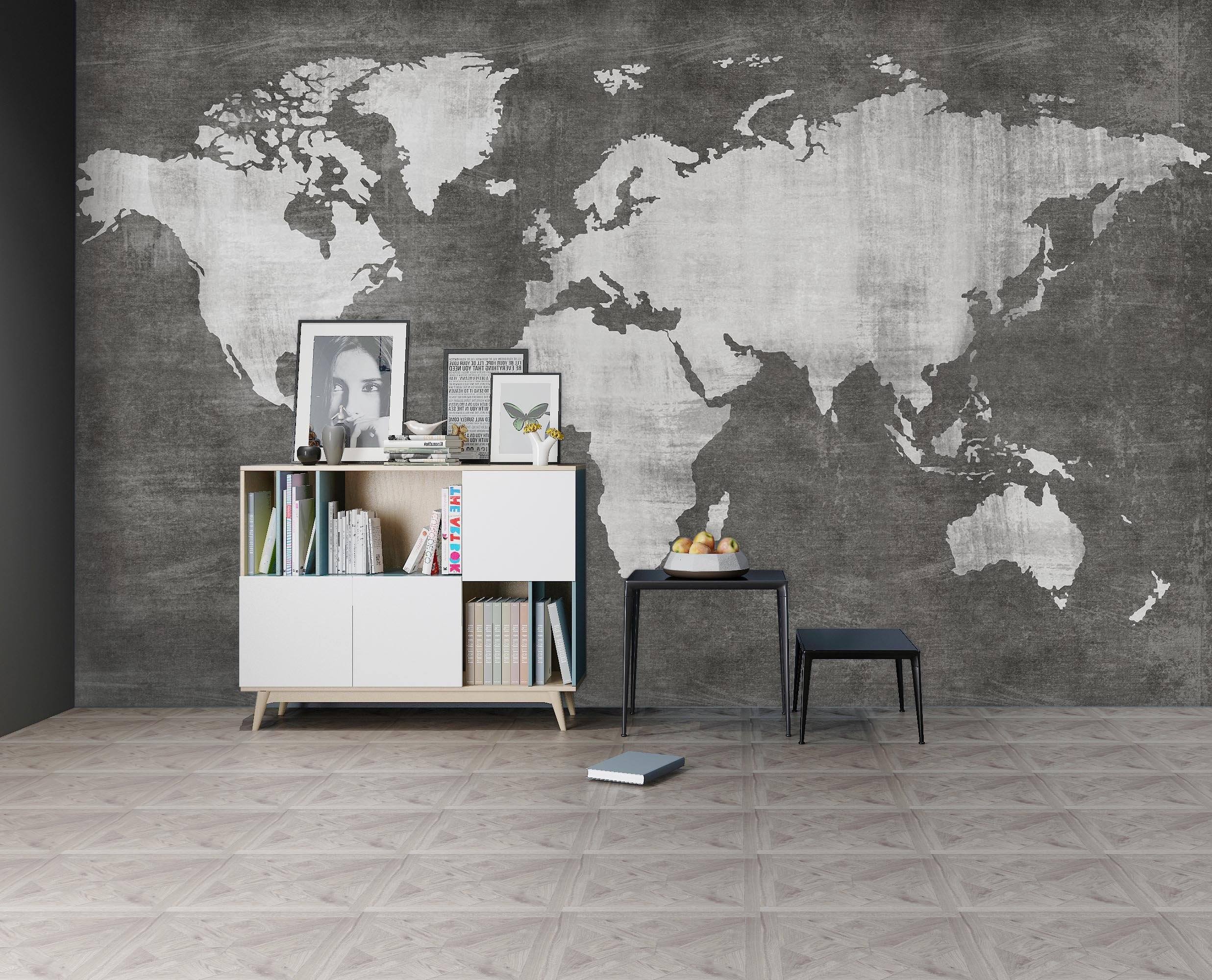 3D Black World Map 113 Wall Murals Wallpaper AJ Wallpaper 2