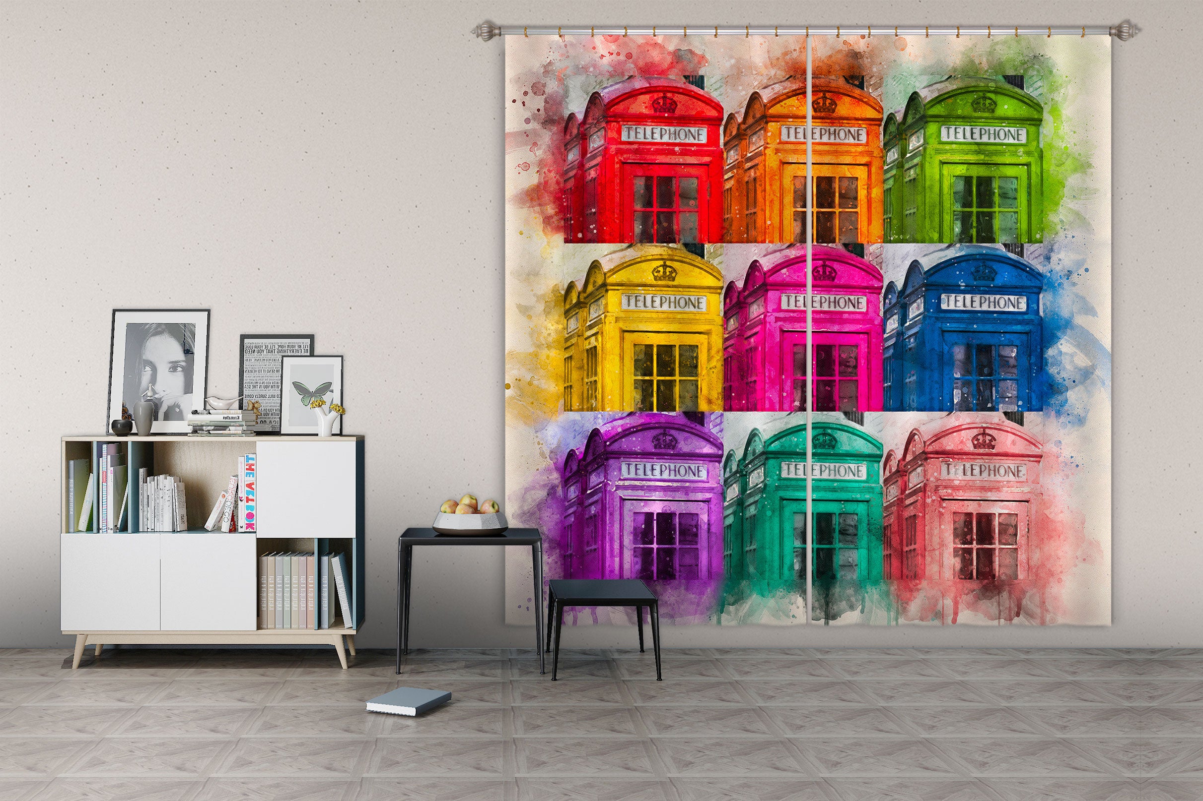 3D Color Telephone Booth 039 Assaf Frank Curtain Curtains Drapes
