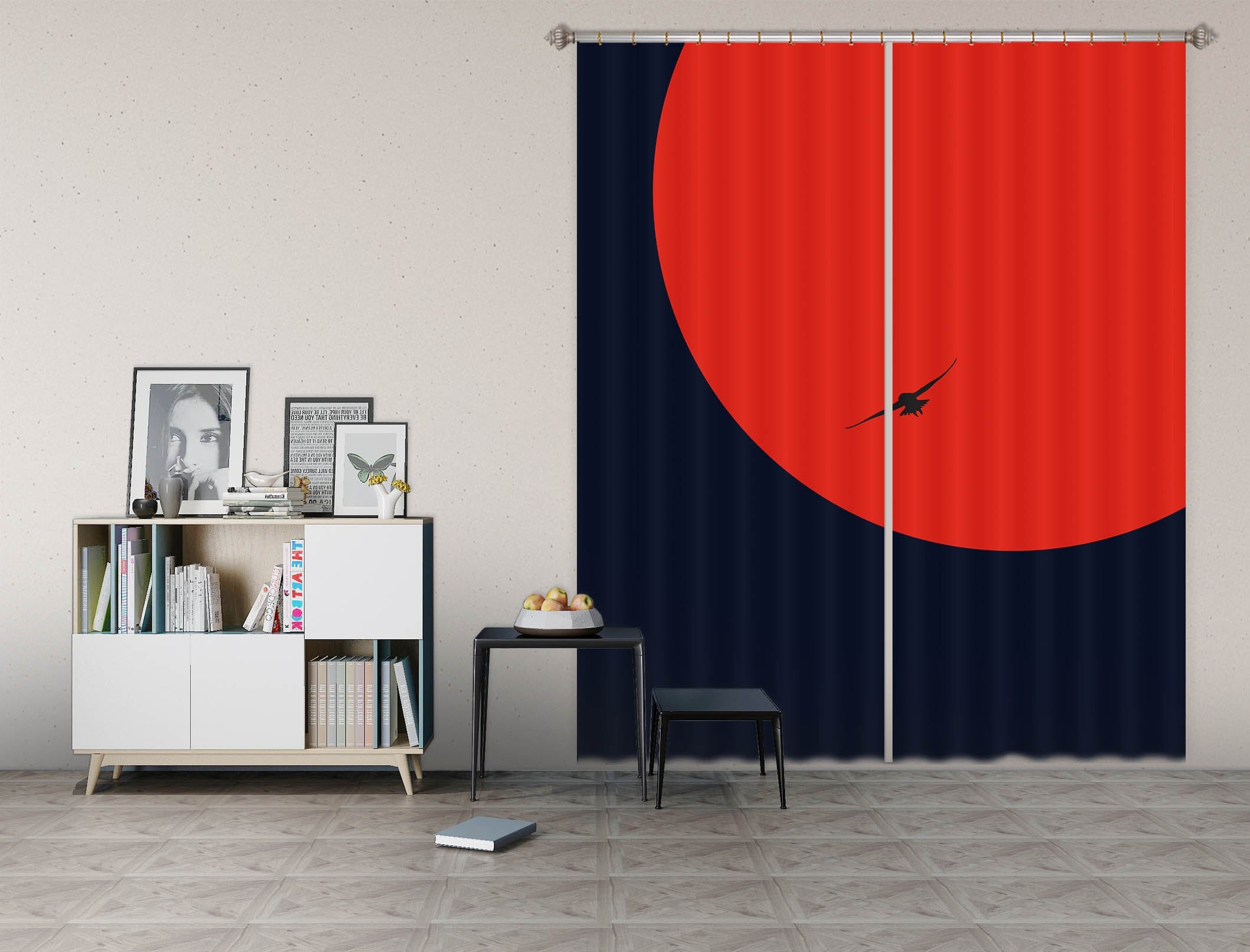 3D Red Sun Pattern 1091 Boris Draschoff Curtain Curtains Drapes Curtains AJ Creativity Home