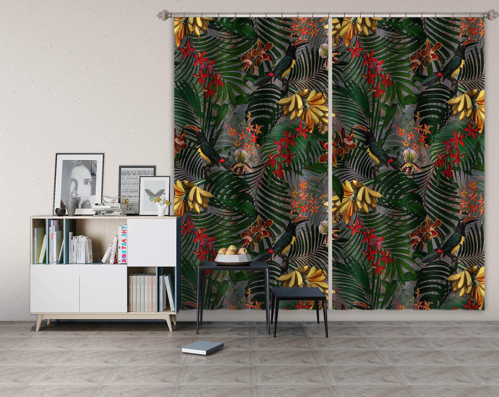 3D Golden Flowers 159 Uta Naumann Curtain Curtains Drapes