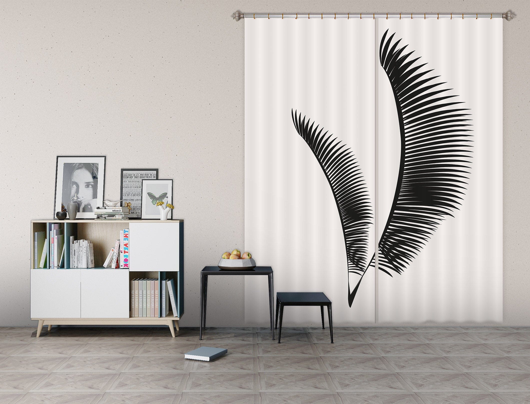 3D Black Leaves 1047 Boris Draschoff Curtain Curtains Drapes Curtains AJ Creativity Home