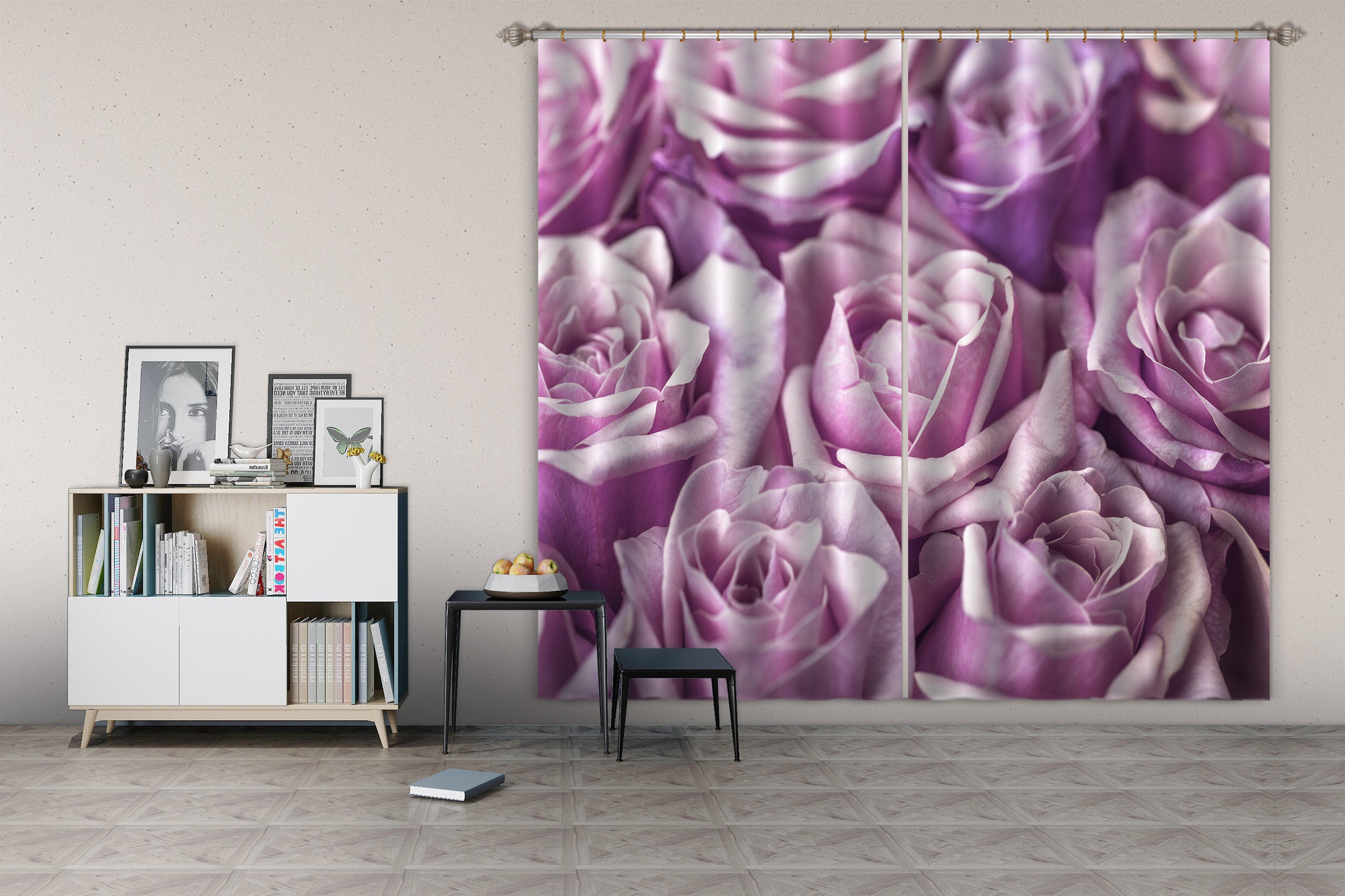 3D Purple Rose 004 Assaf Frank Curtain Curtains Drapes