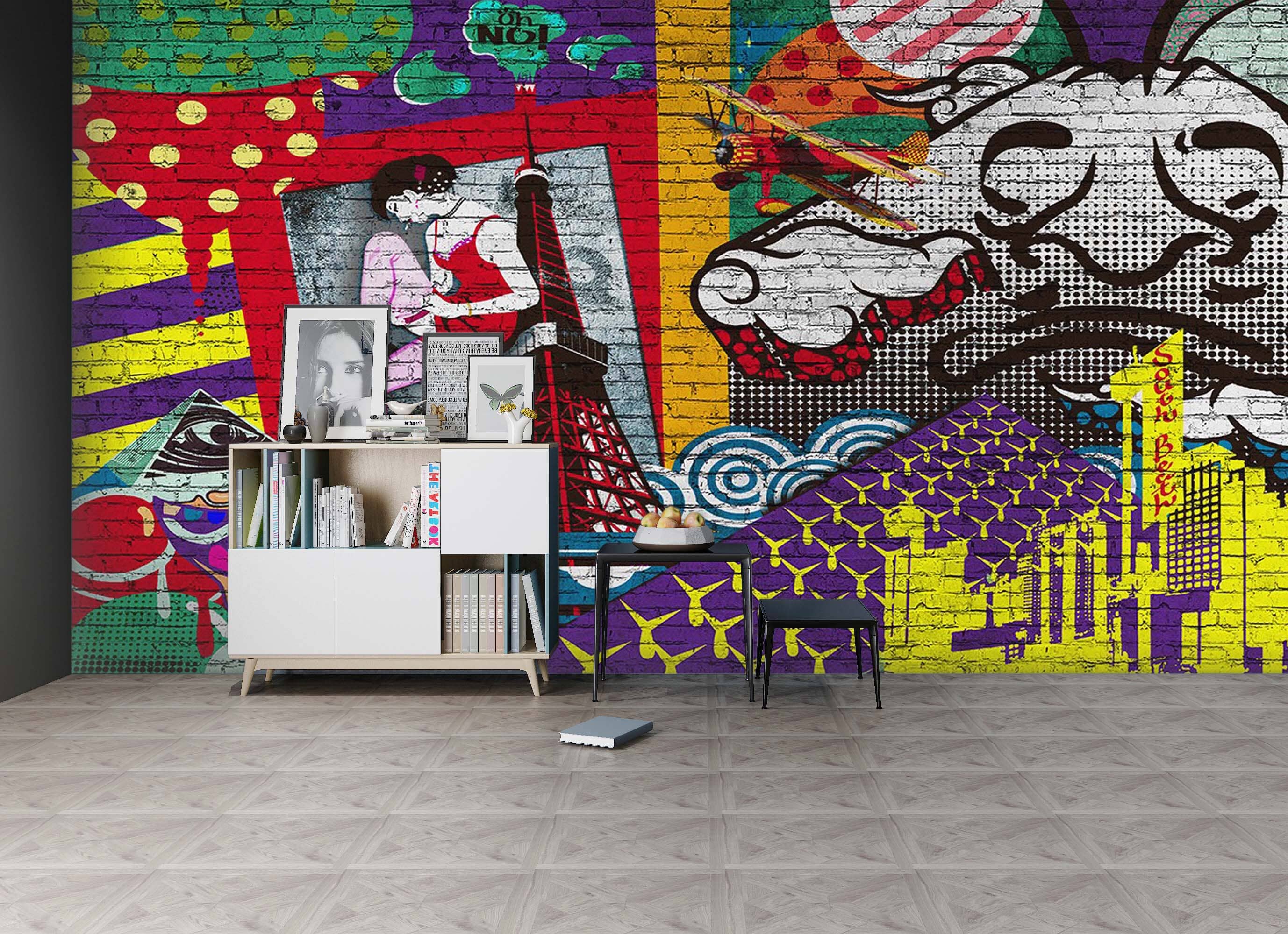 3D Graffiti Eiffel Tower 042 Wall Murals Wallpaper AJ Wallpaper 2