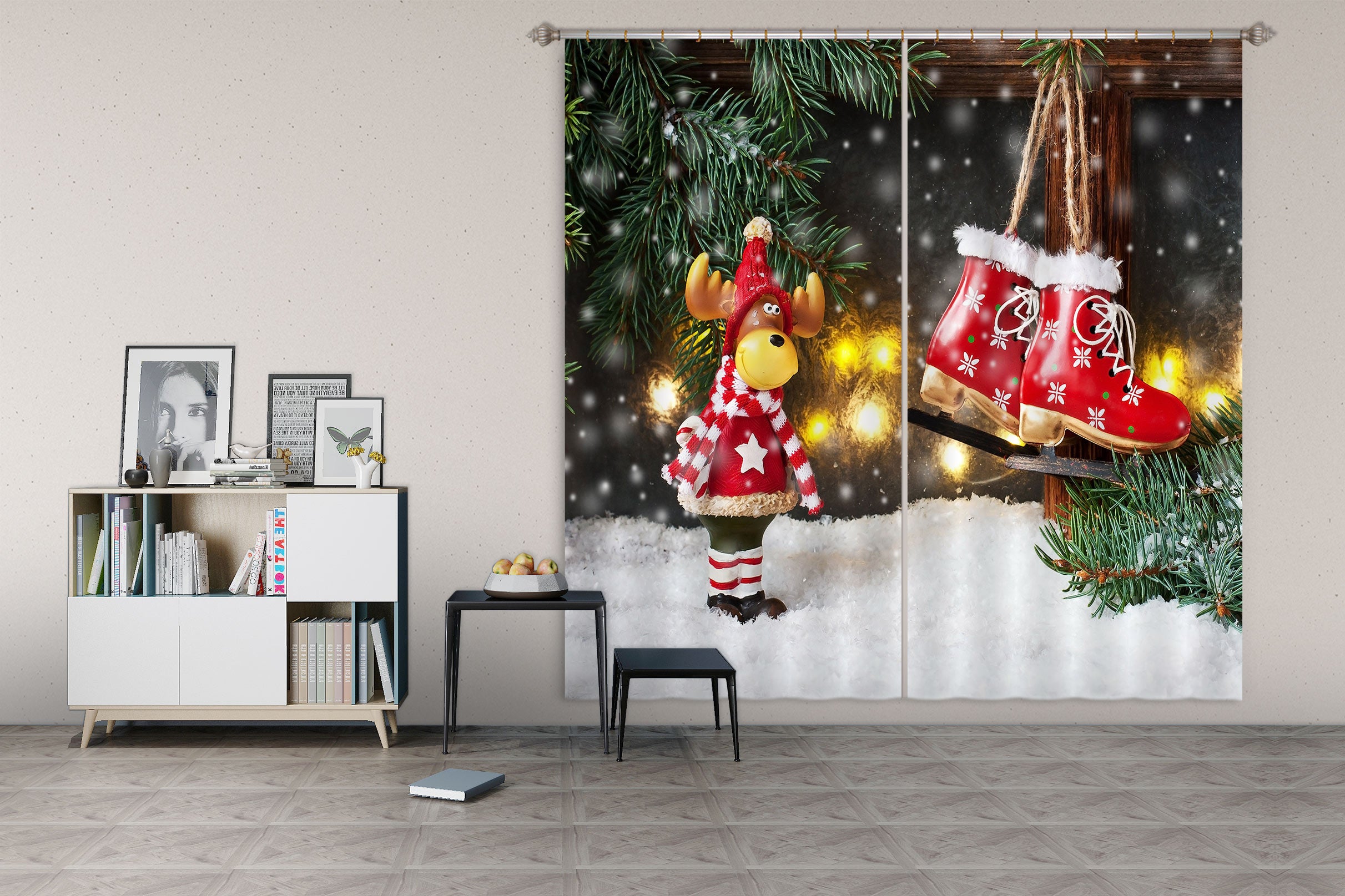 3D Deer Snowshoe 52101 Christmas Curtains Drapes Xmas