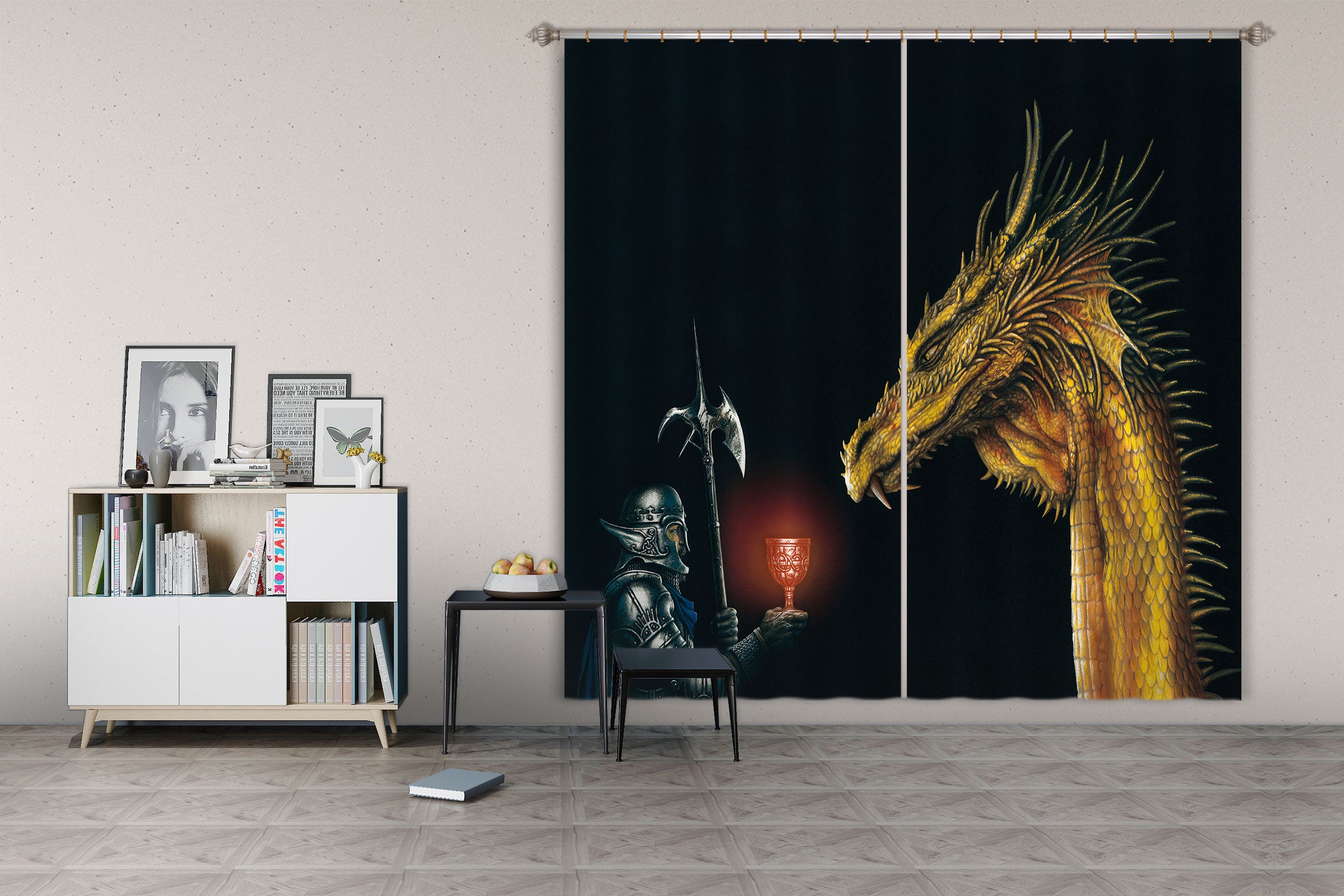 3D Armor Soldier Cup Dragon 7163 Ciruelo Curtain Curtains Drapes