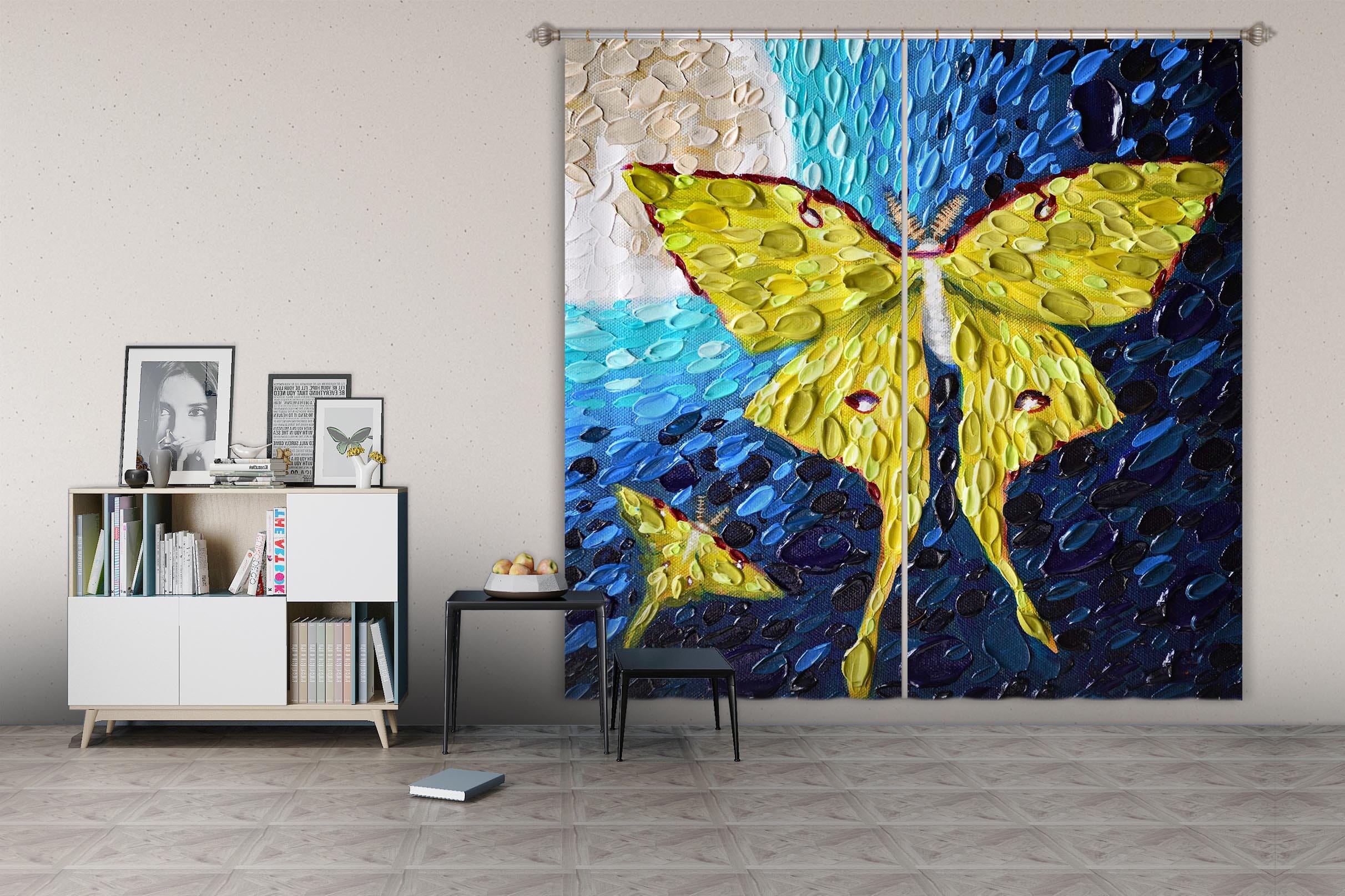3D Yellow Butterfly 051 Dena Tollefson Curtain Curtains Drapes Curtains AJ Creativity Home