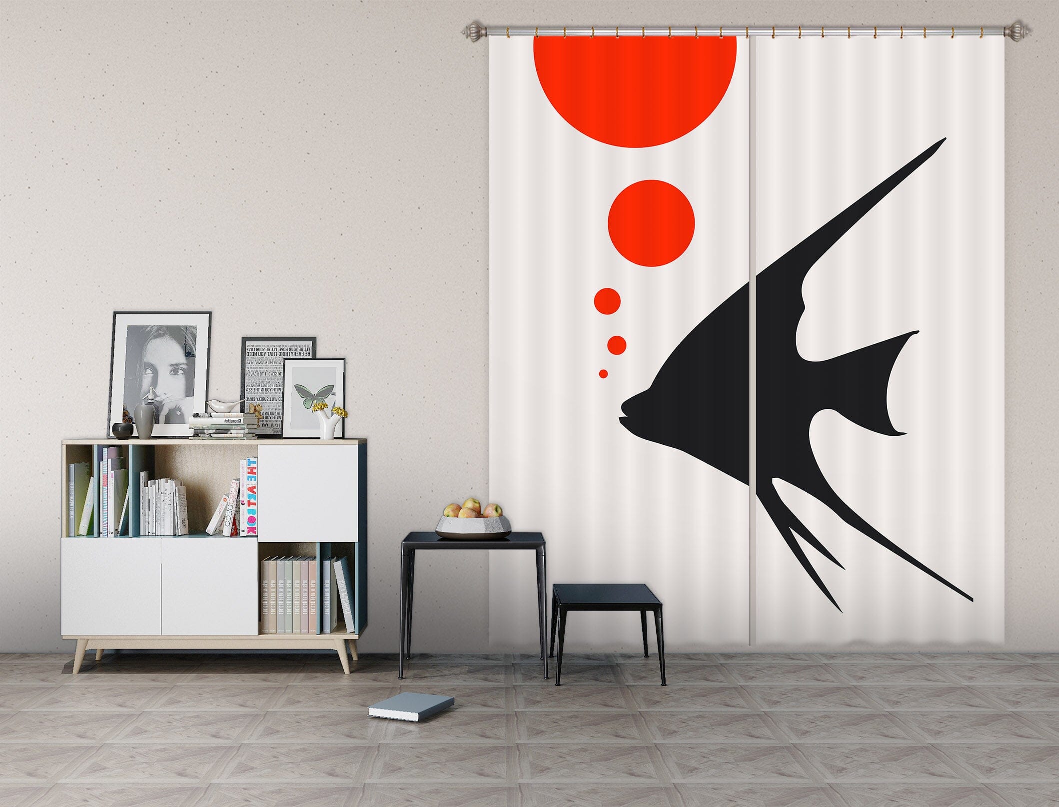 3D Black Fish 1015 Boris Draschoff Curtain Curtains Drapes Curtains AJ Creativity Home