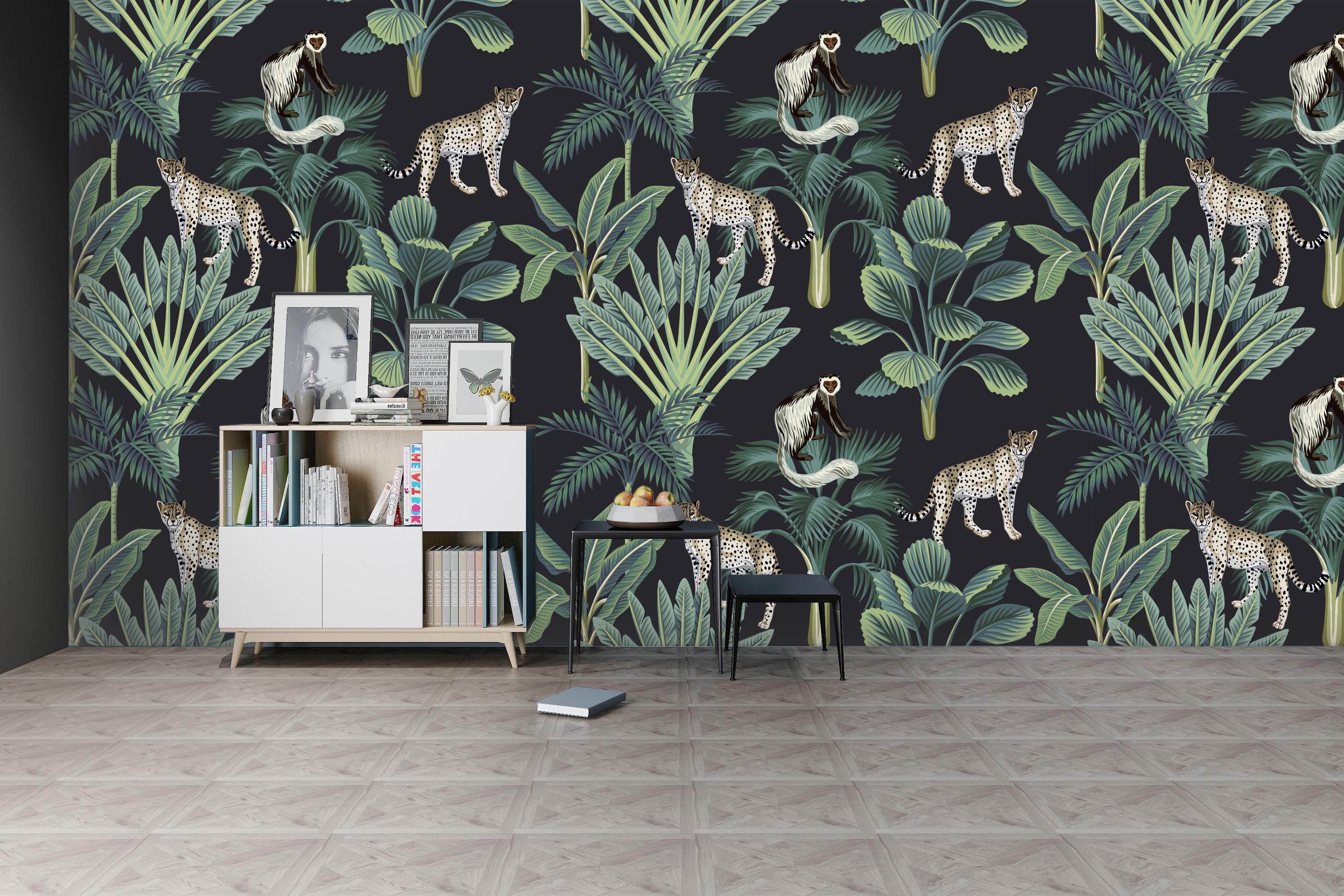3D Leopard Dish Plant Wall 231 Wallpaper AJ Wallpaper 2