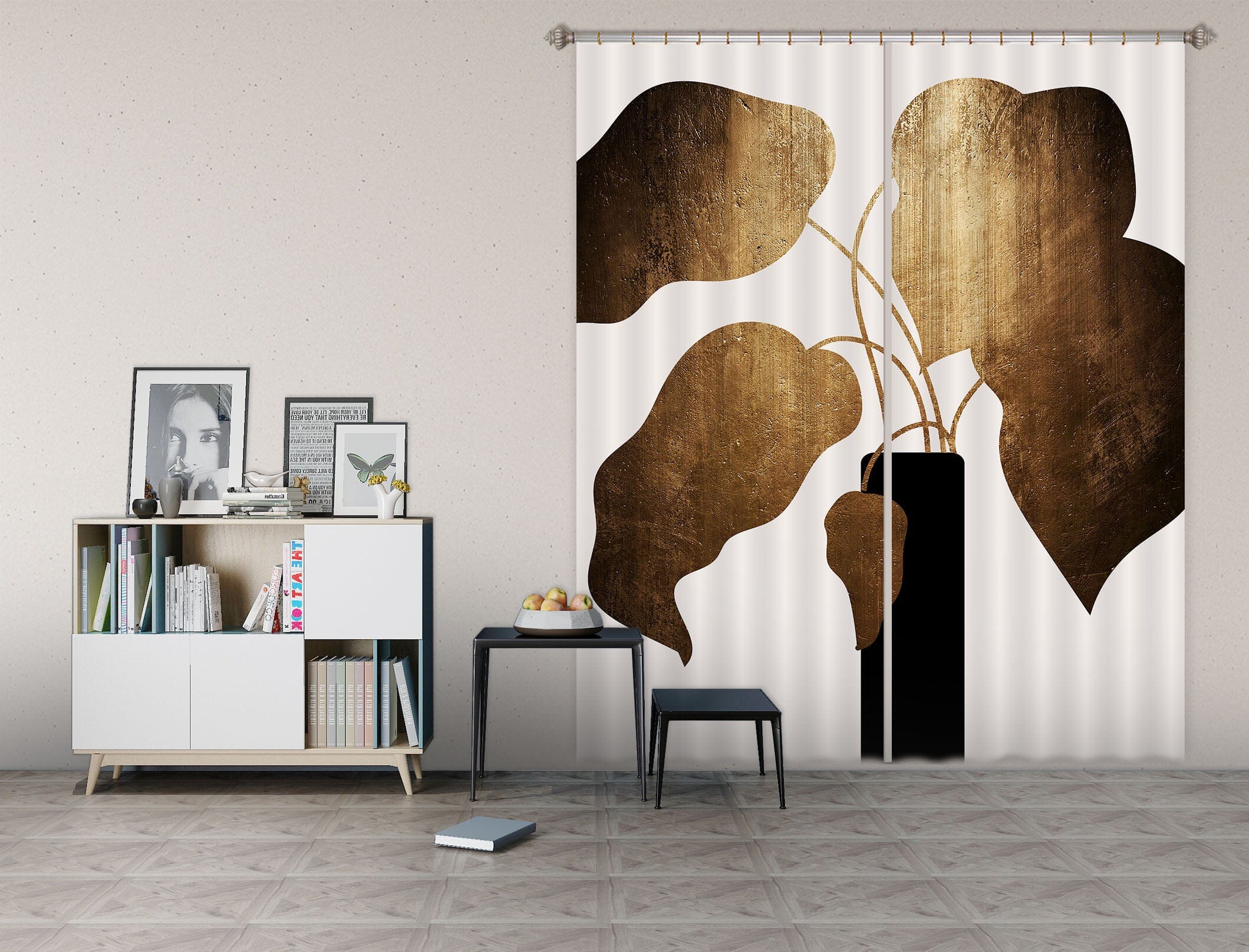 3D Black Leaves 1002 Boris Draschoff Curtain Curtains Drapes Curtains AJ Creativity Home