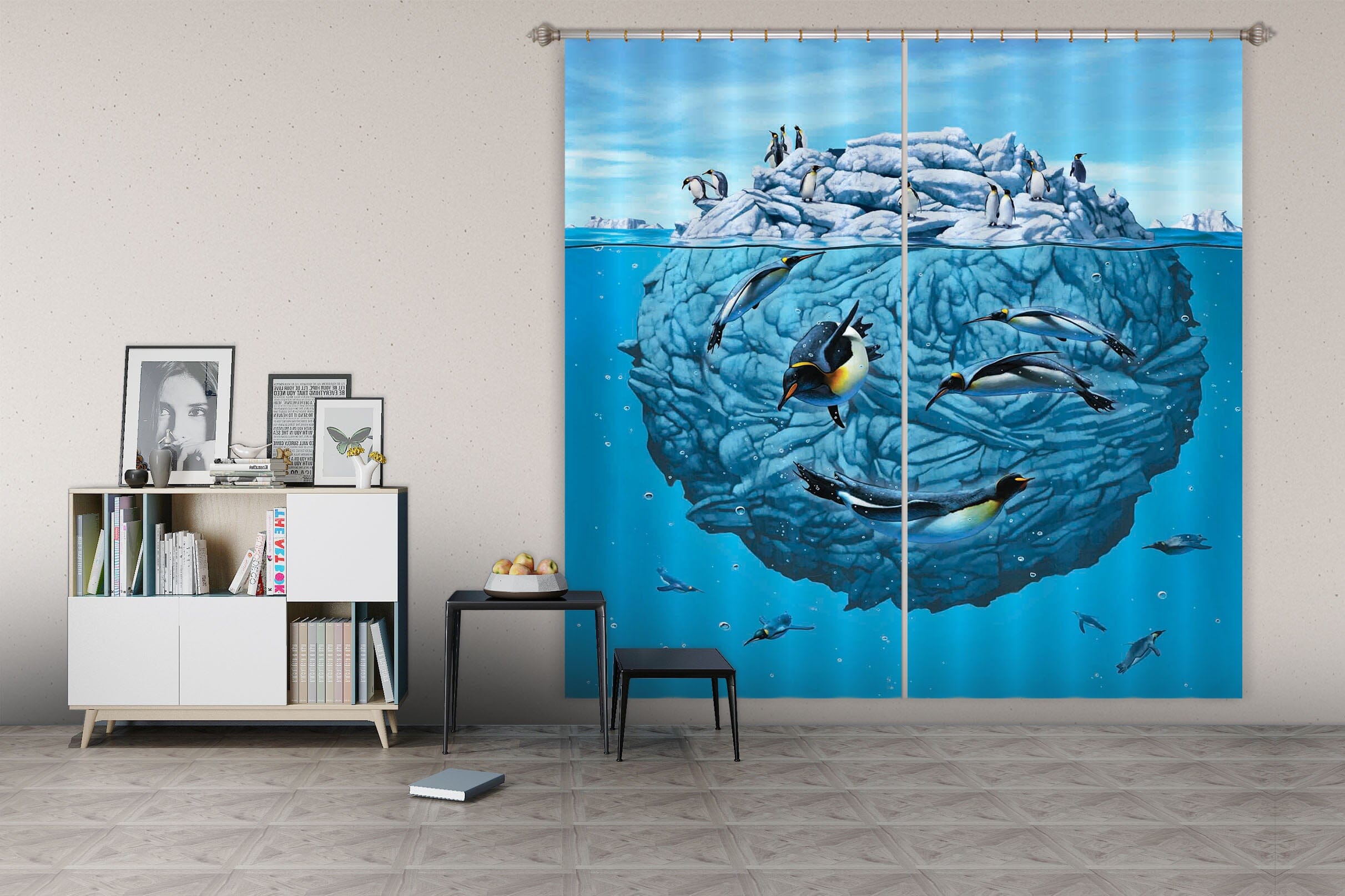 3D Penguin Wink Def 060 Vincent Hie Curtain Curtains Drapes Curtains AJ Creativity Home