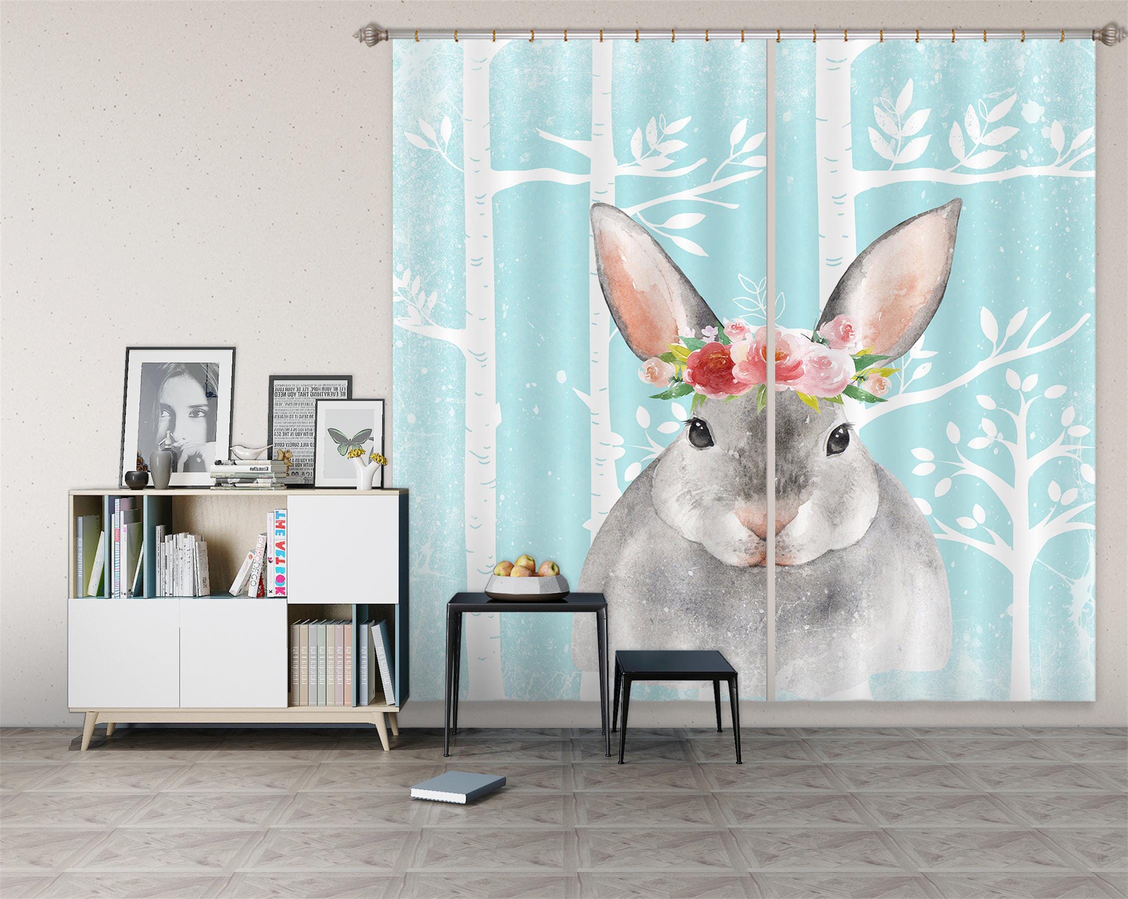 3D Rabbit Flower 168 Uta Naumann Curtain Curtains Drapes Curtains AJ Creativity Home