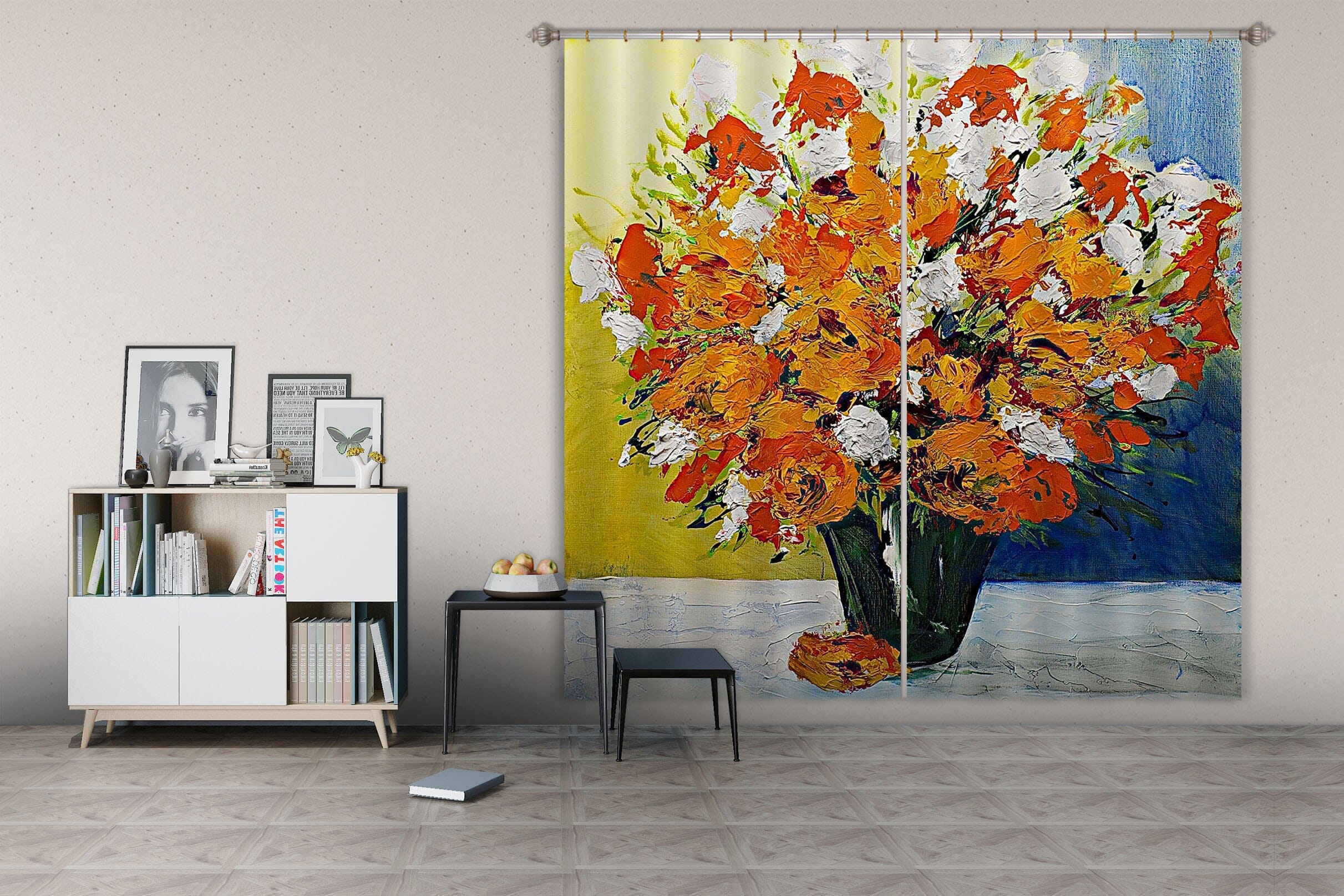 3D Painted Flowers 122 Allan P. Friedlander Curtain Curtains Drapes Curtains AJ Creativity Home