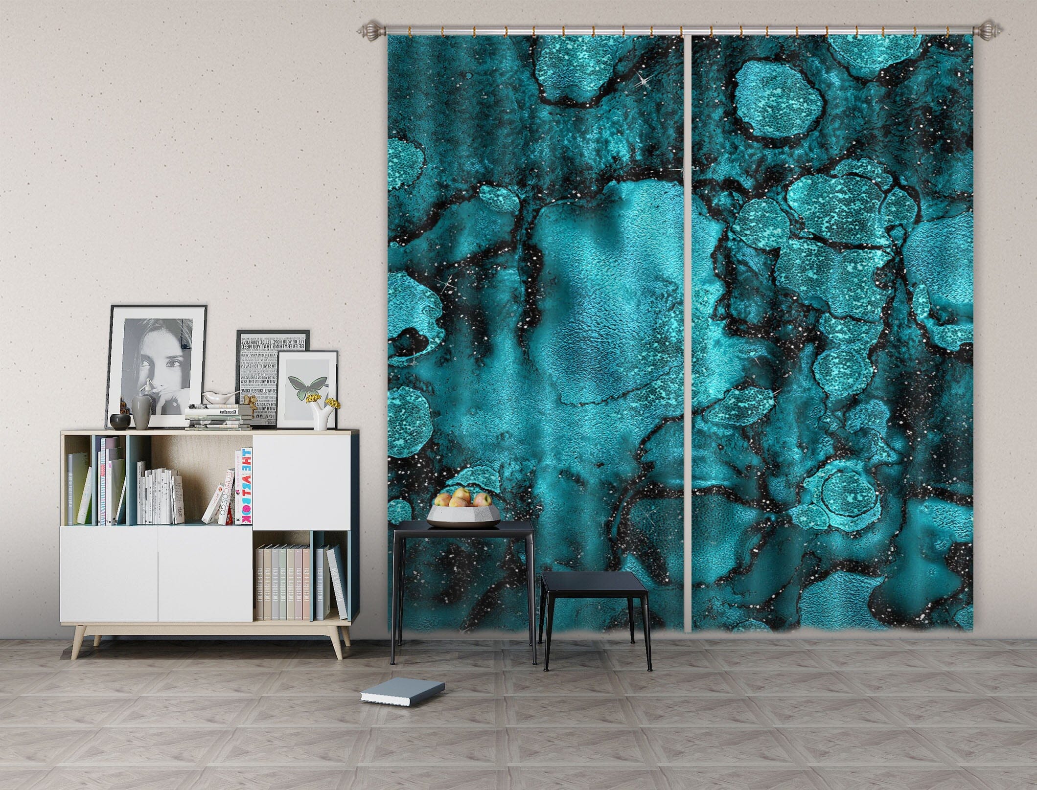 3D Blue Fluorescence 188 Uta Naumann Curtain Curtains Drapes Curtains AJ Creativity Home