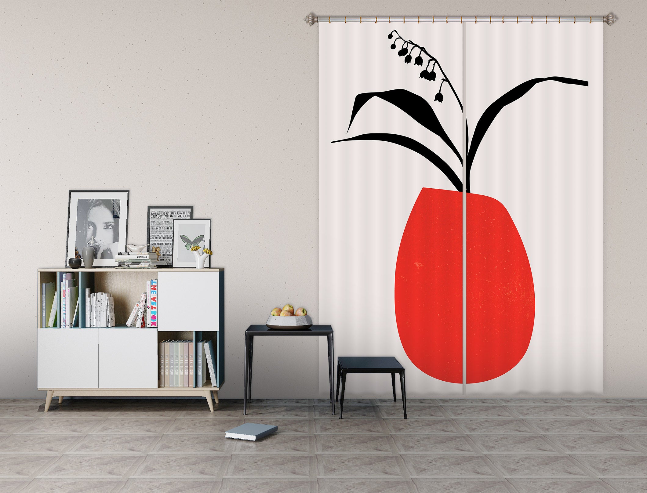3D Red Vase 1137 Boris Draschoff Curtain Curtains Drapes