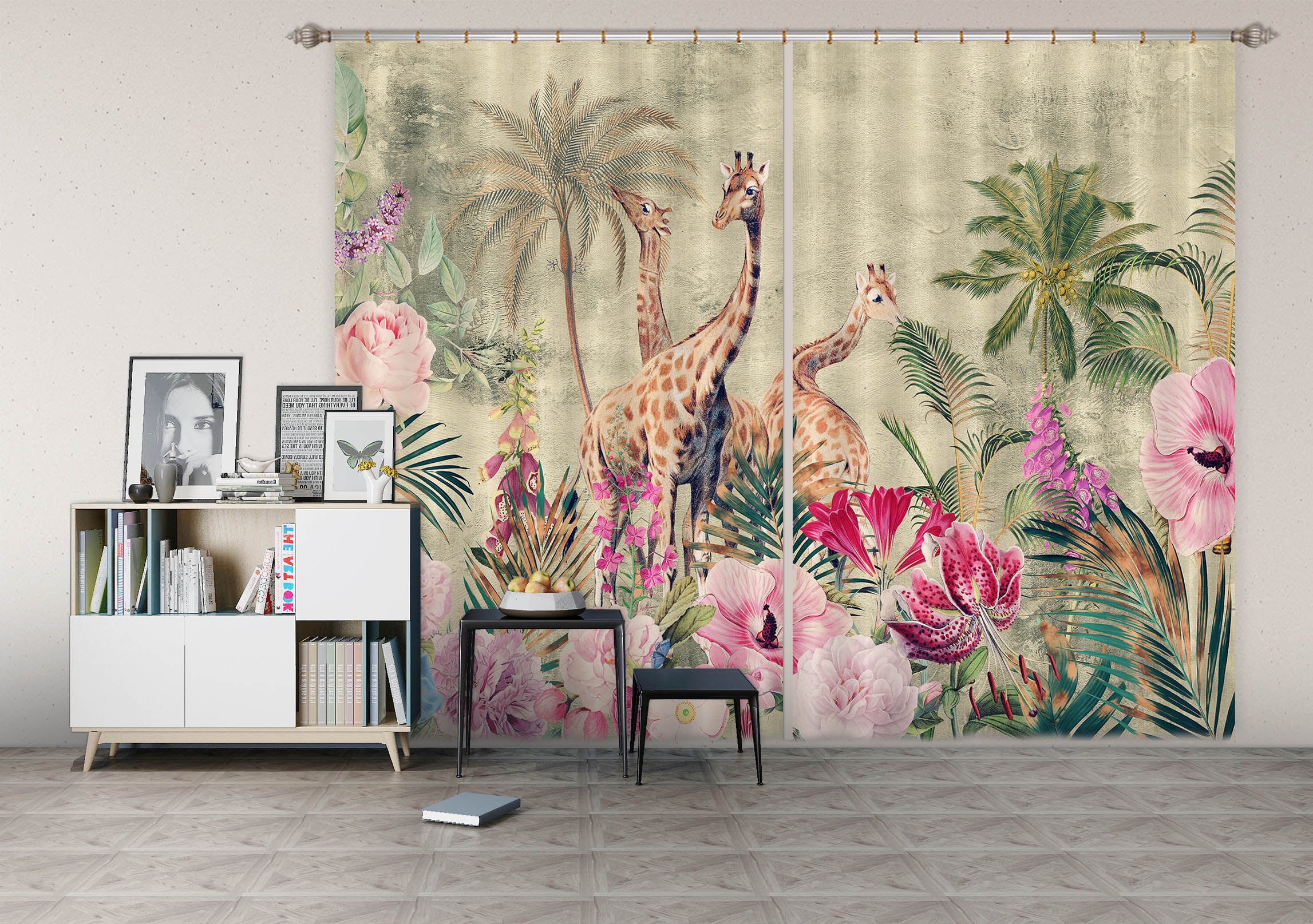 3D Giraffe Flower 203 Uta Naumann Curtain Curtains Drapes