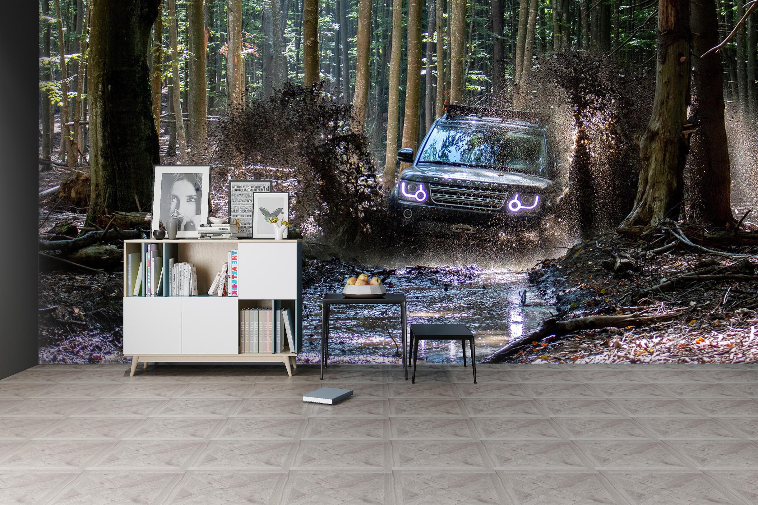3D Offroad Woods River 180 Vehicle Wall Murals