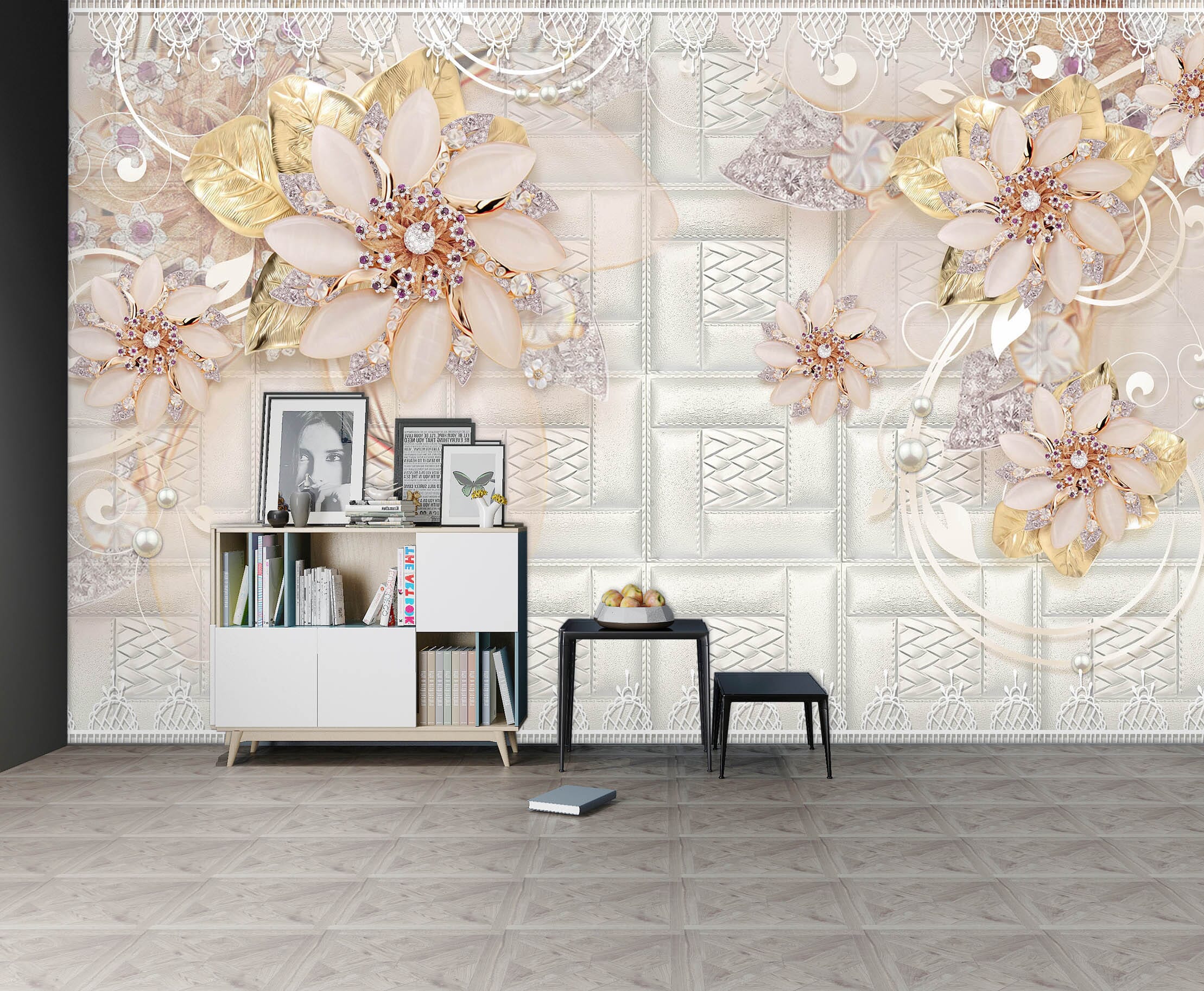3D Pearl Flower 1479 Wall Murals Wallpaper AJ Wallpaper 2