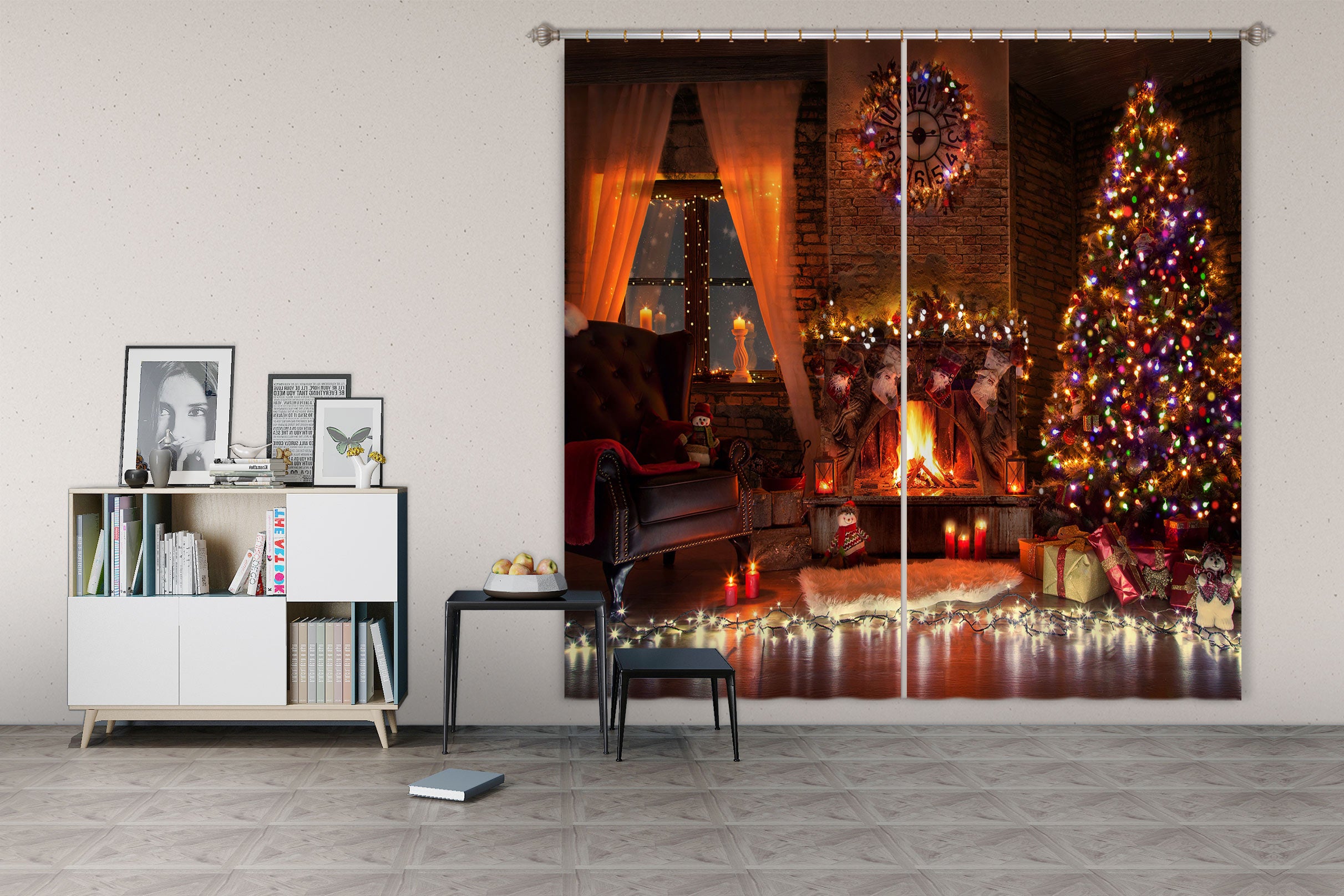3D Tree Colored Lights 52096 Christmas Curtains Drapes Xmas
