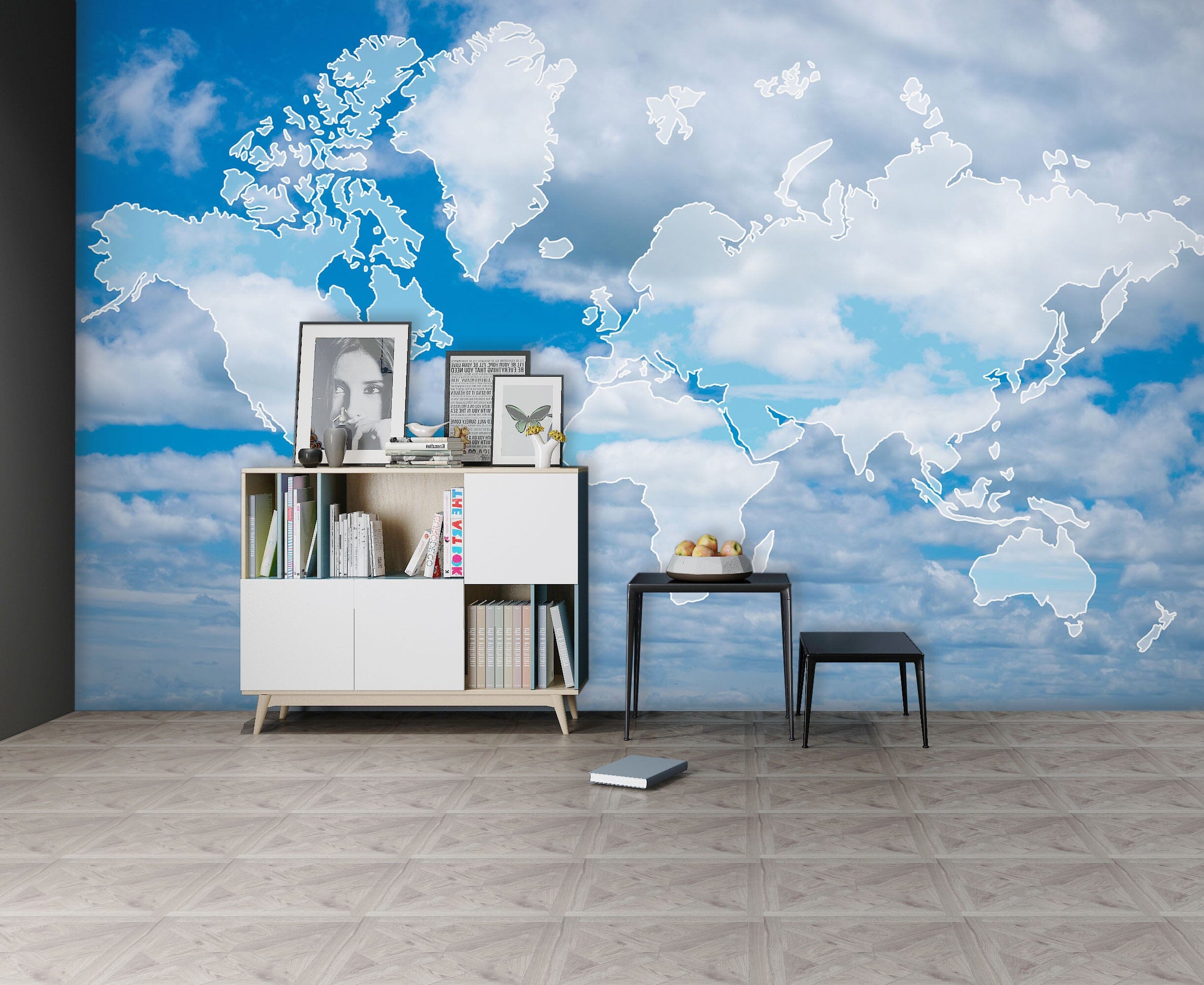3D Cloud World Map 1098 Wall Murals Wallpaper AJ Wallpaper 2