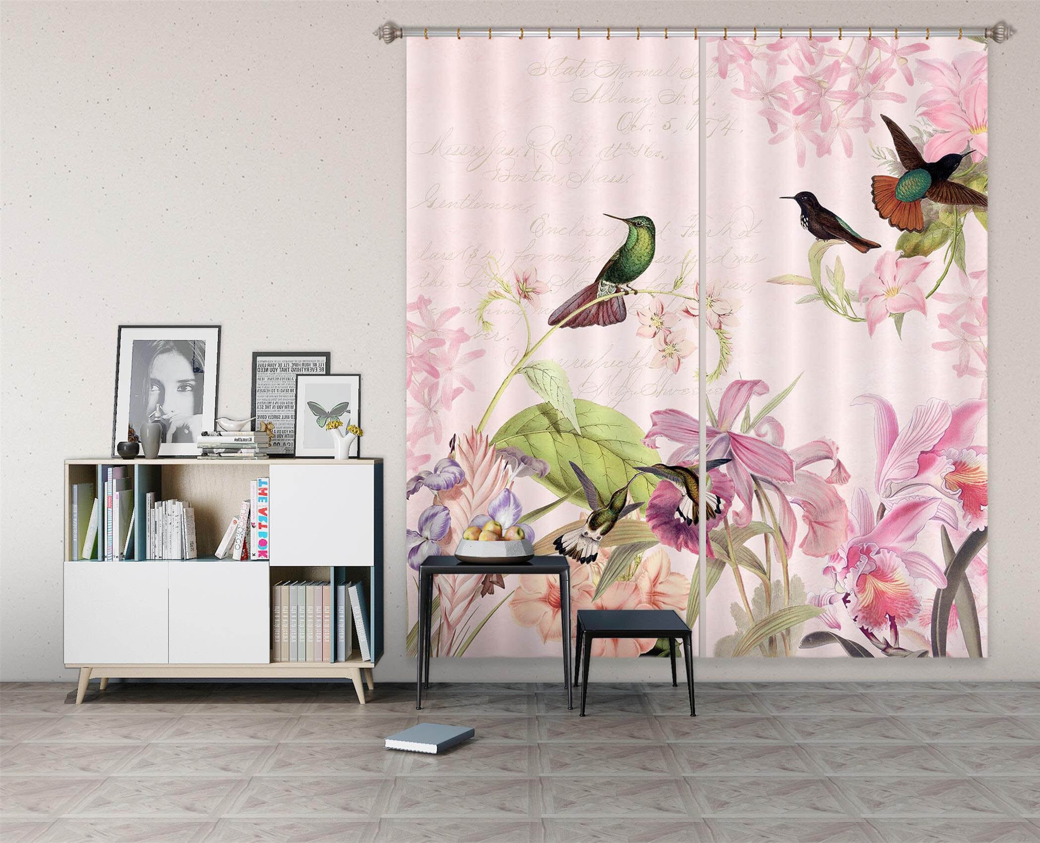 3D Magpie Flower 201 Uta Naumann Curtain Curtains Drapes Curtains AJ Creativity Home
