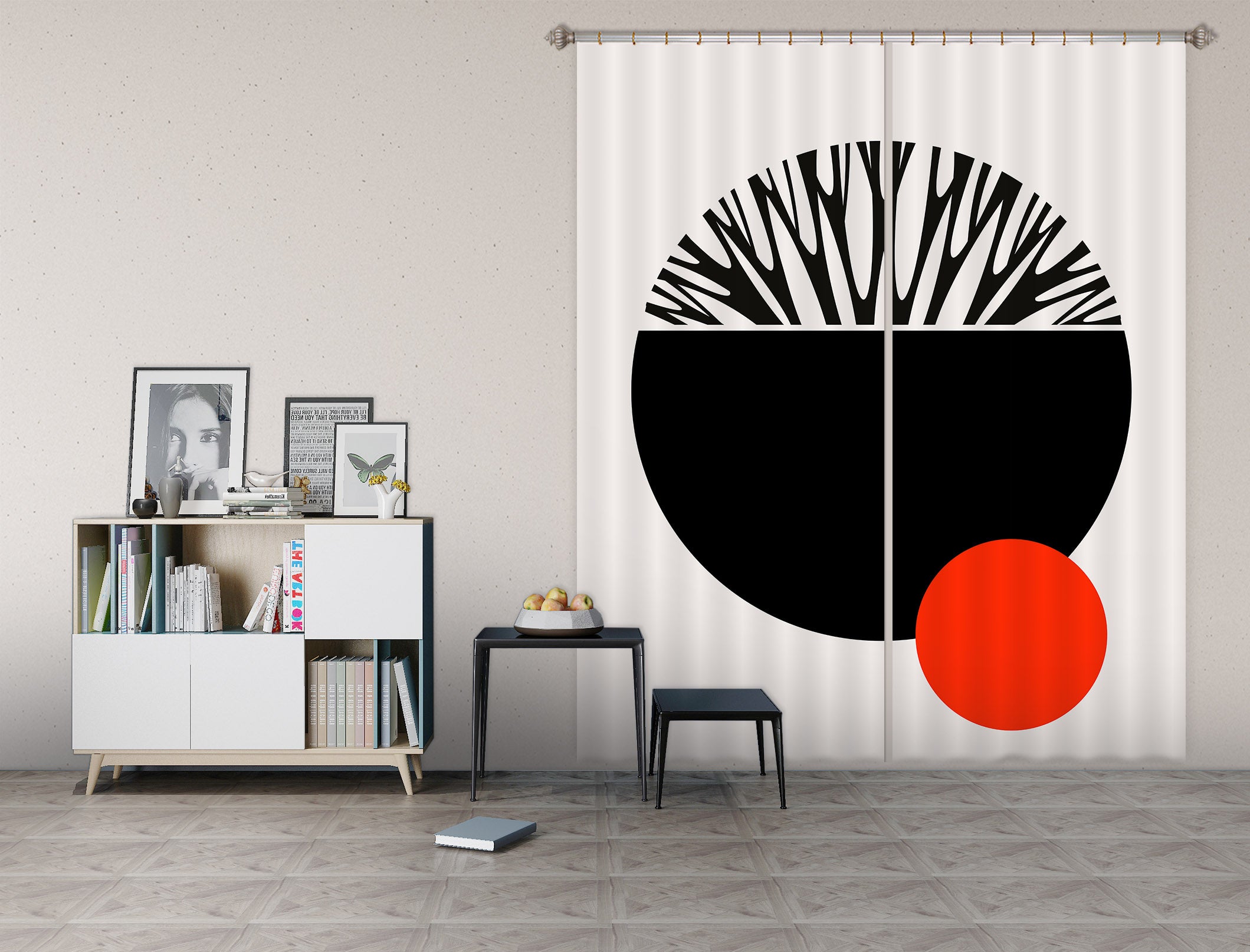 3D Black Semicircle 1009 Boris Draschoff Curtain Curtains Drapes