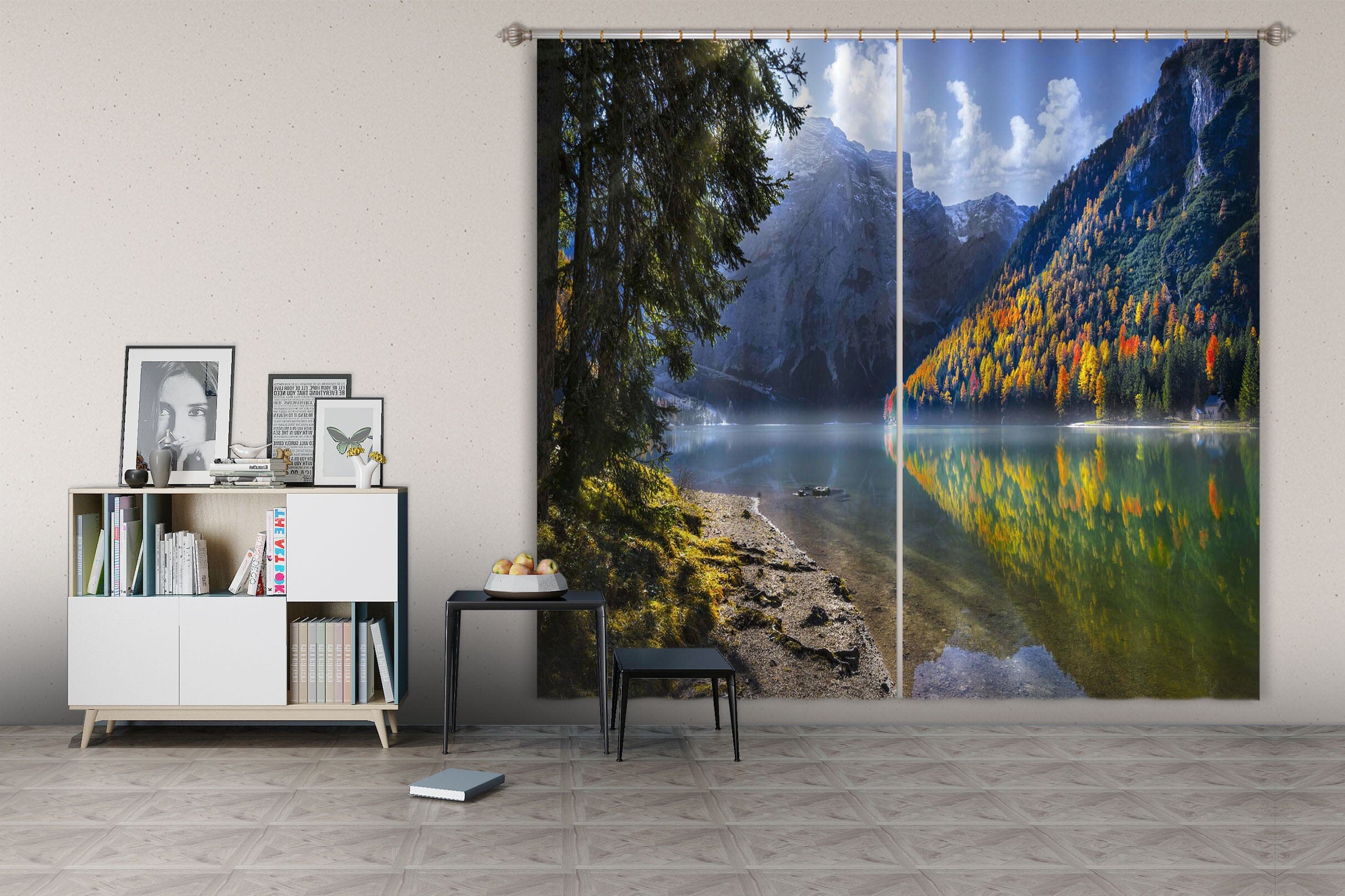 3D Forest Lake 055 Marco Carmassi Curtain Curtains Drapes Curtains AJ Creativity Home