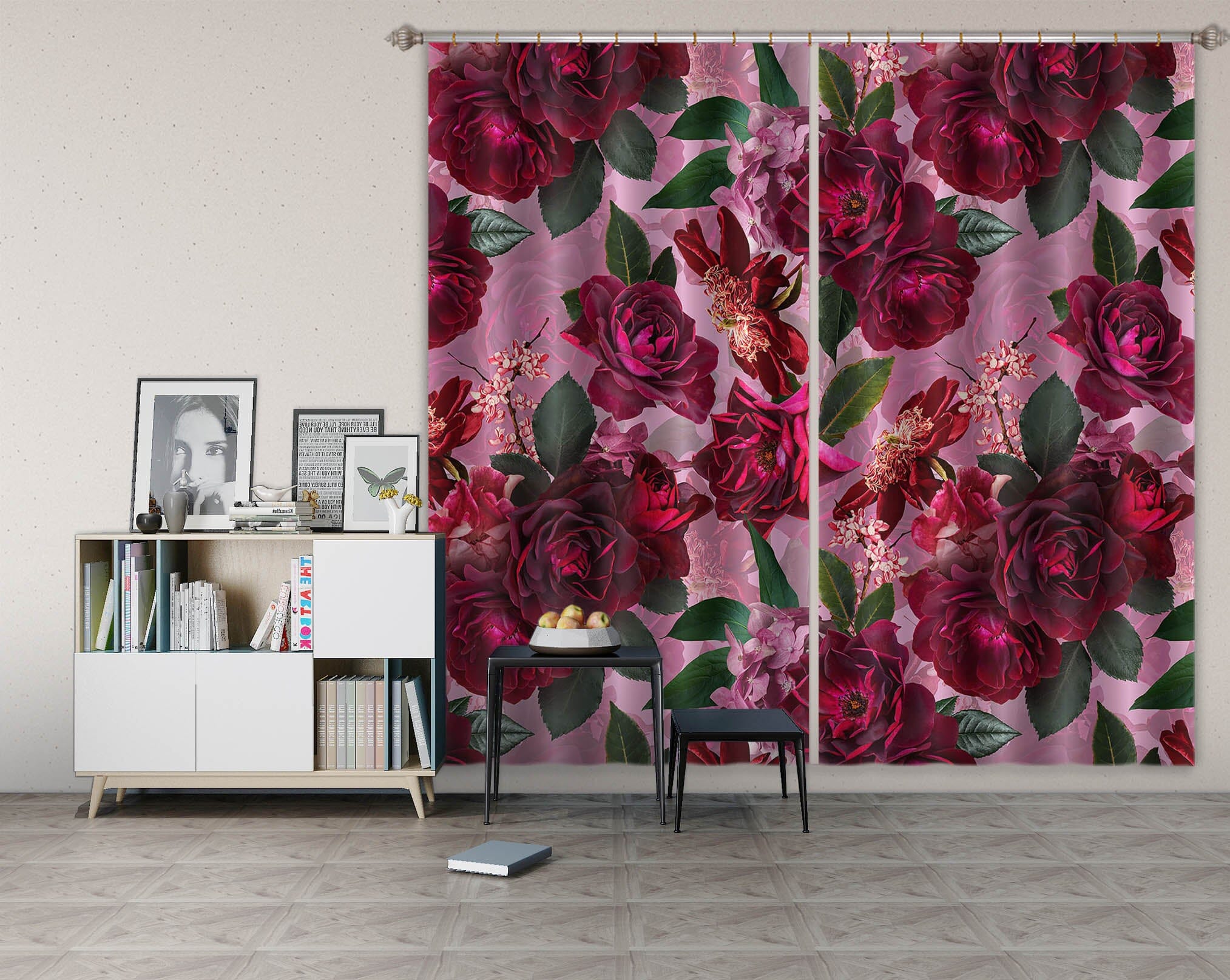 3D Purple Rose 120 Uta Naumann Curtain Curtains Drapes Curtains AJ Creativity Home
