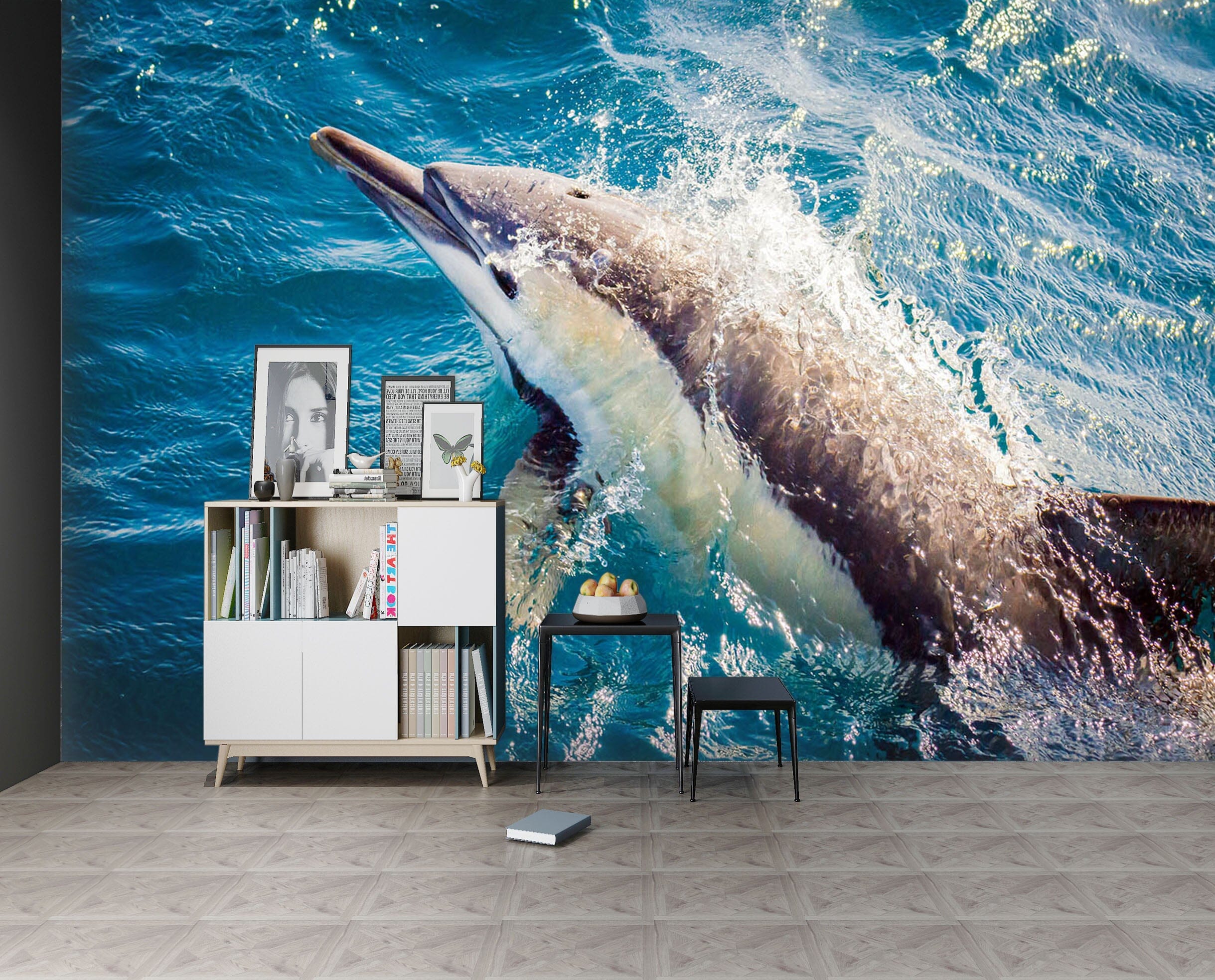 3D Dolphin Waves 226 Wall Murals Wallpaper AJ Wallpaper 2