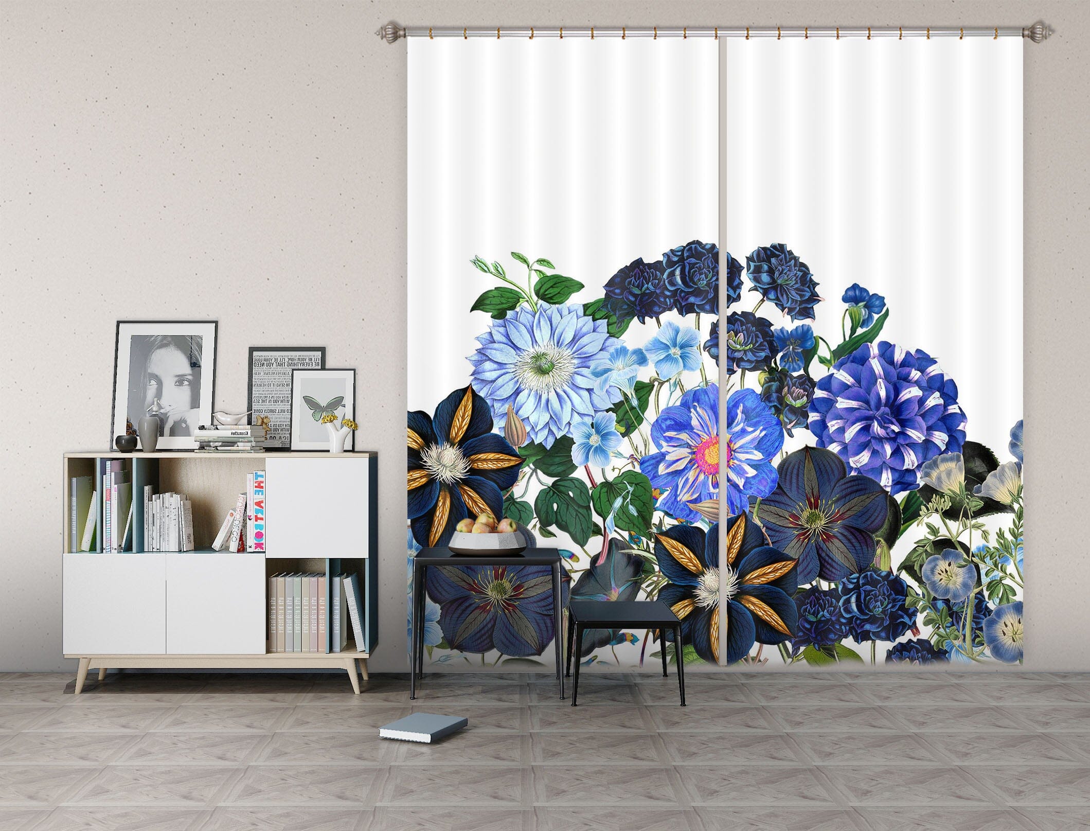 3D Blue Bouquet 209 Uta Naumann Curtain Curtains Drapes Curtains AJ Creativity Home