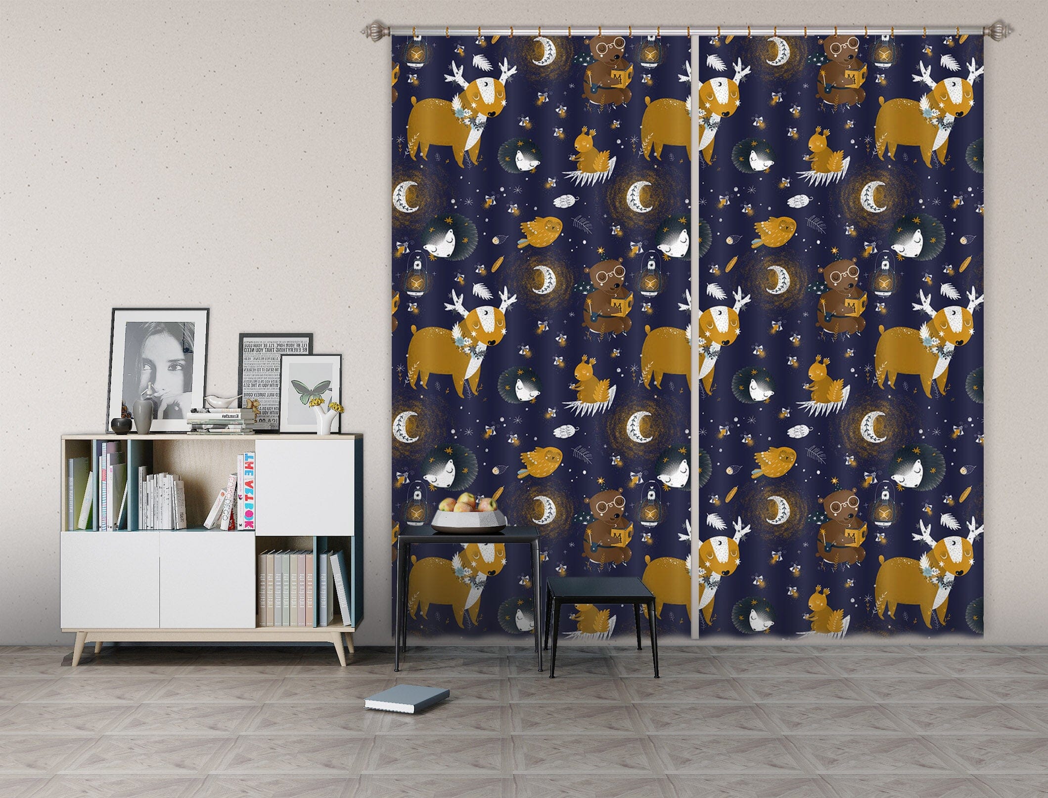 3D Reindeer Moon 147 Uta Naumann Curtain Curtains Drapes Curtains AJ Creativity Home