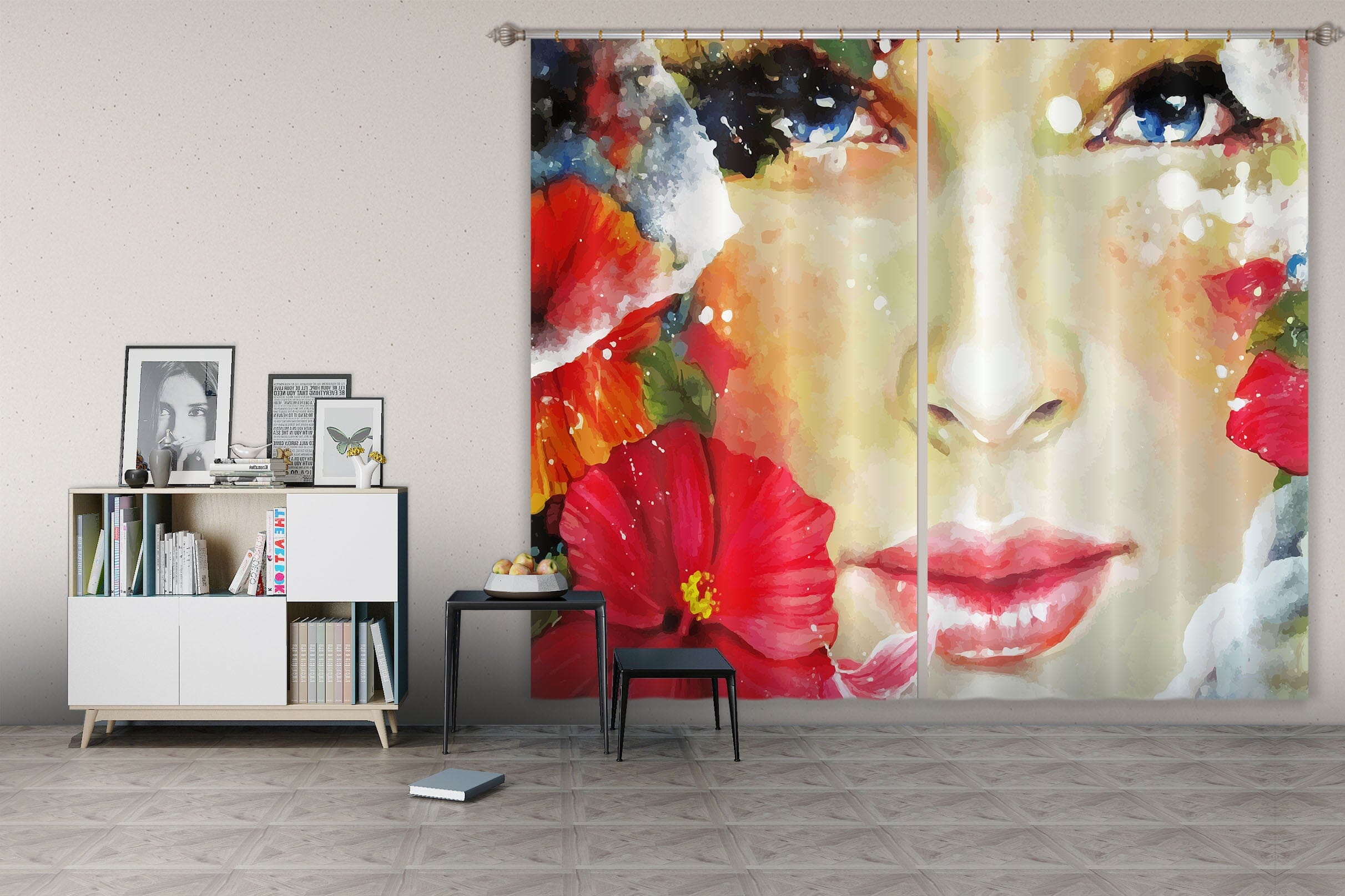 3D Red Lips Girl 764 Curtains Drapes Wallpaper AJ Wallpaper